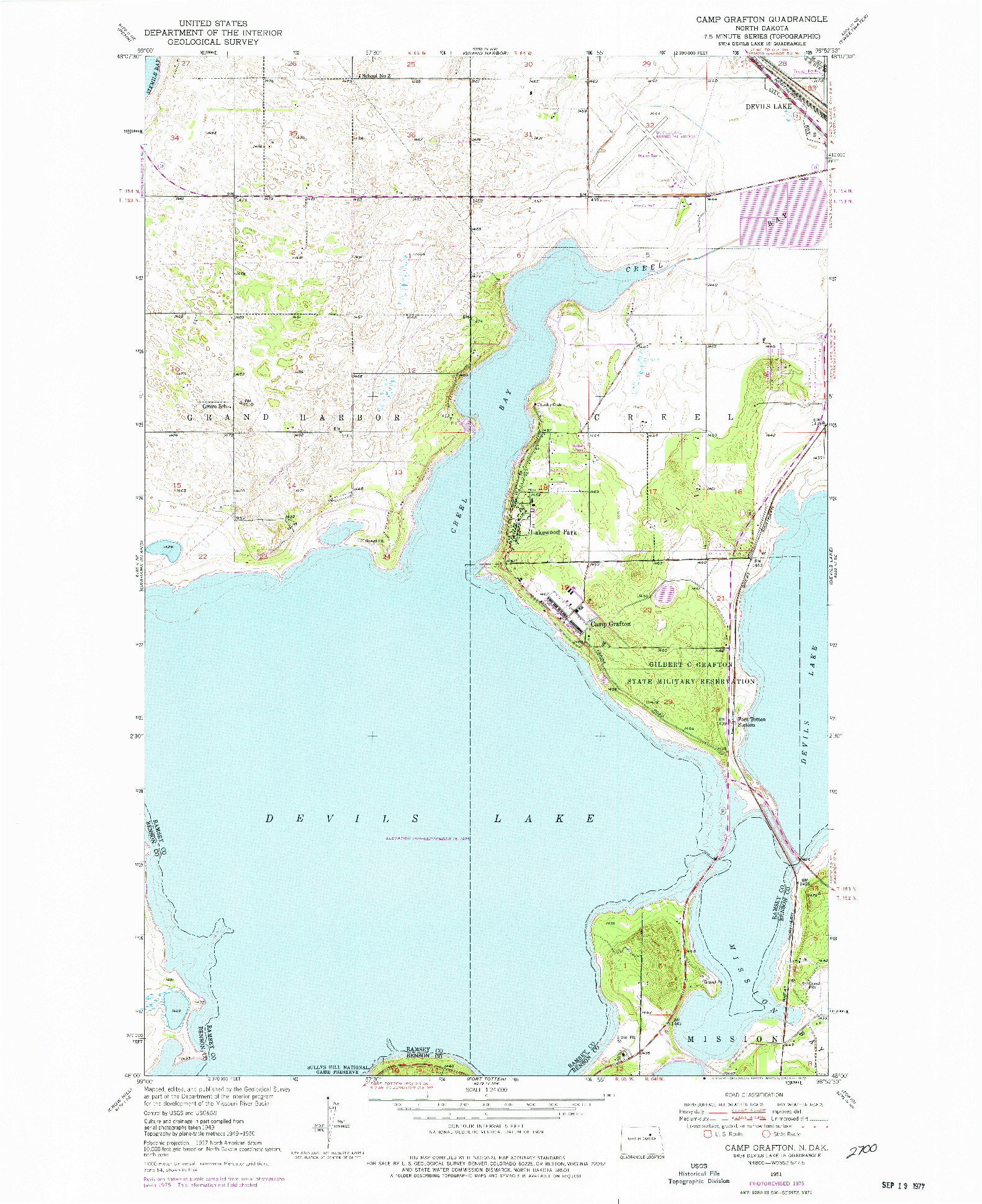 USGS 1:24000-SCALE QUADRANGLE FOR CAMP GRAFTON, ND 1951