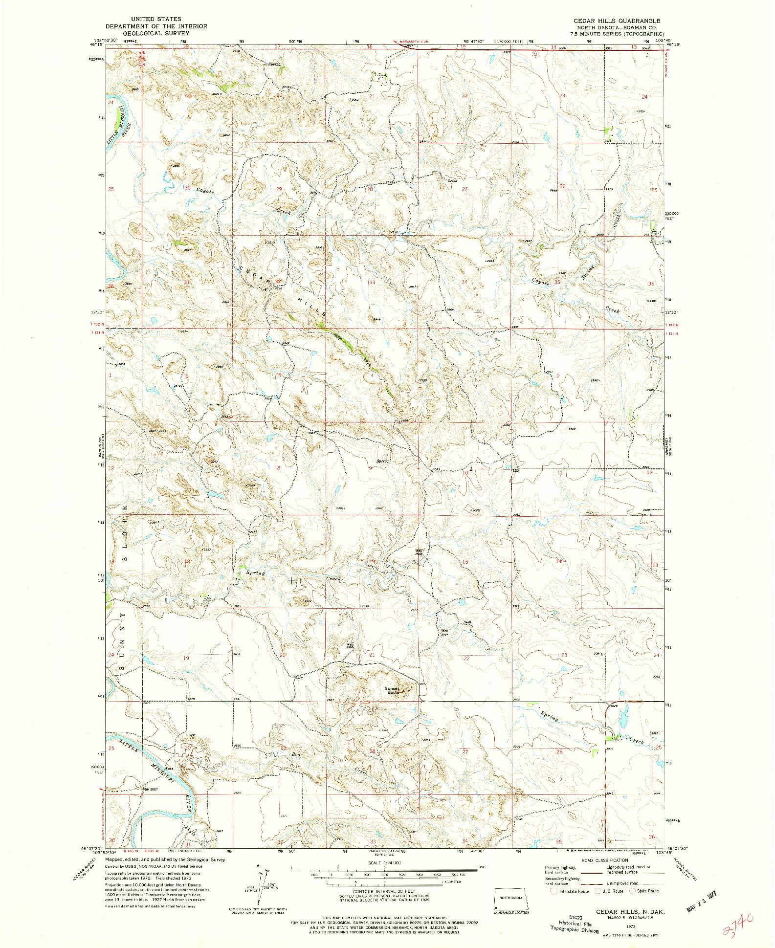 USGS 1:24000-SCALE QUADRANGLE FOR CEDAR HILLS, ND 1973