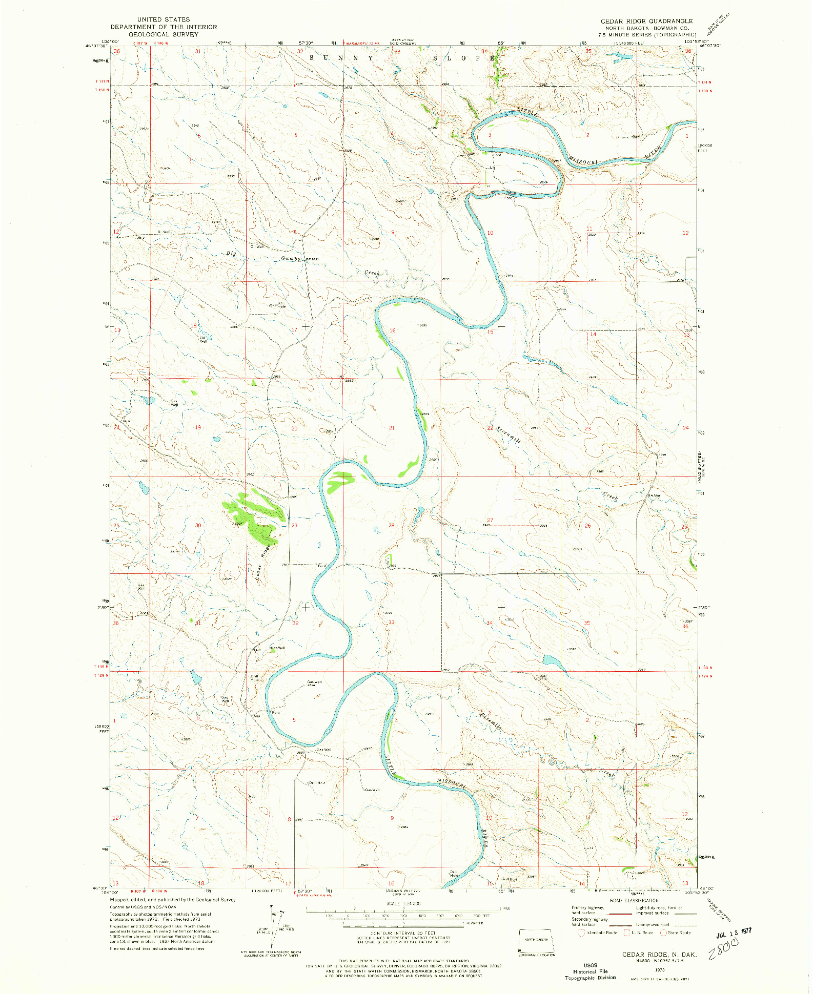 USGS 1:24000-SCALE QUADRANGLE FOR CEDAR RIDGE, ND 1973