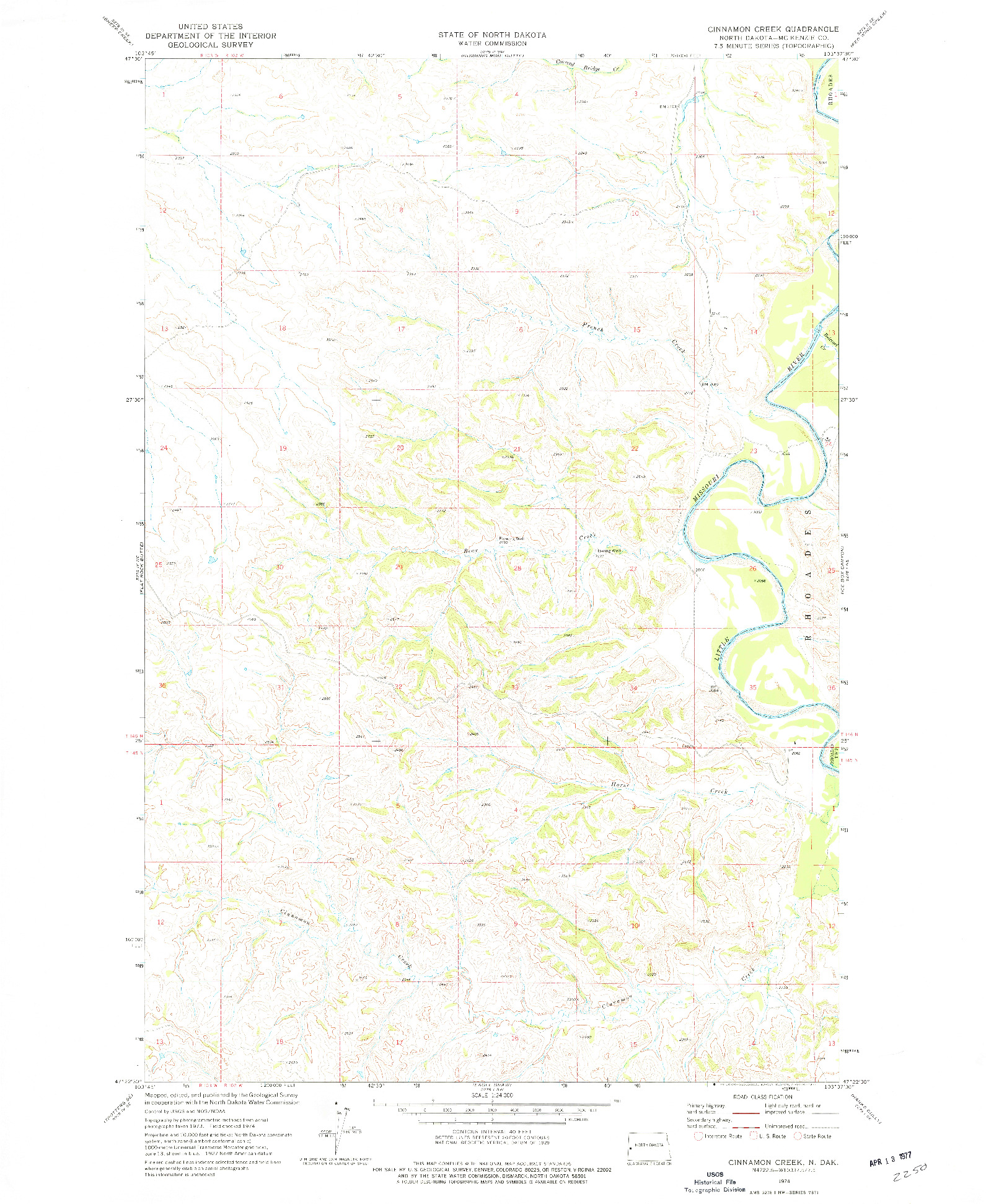 USGS 1:24000-SCALE QUADRANGLE FOR CINNAMON CREEK, ND 1974