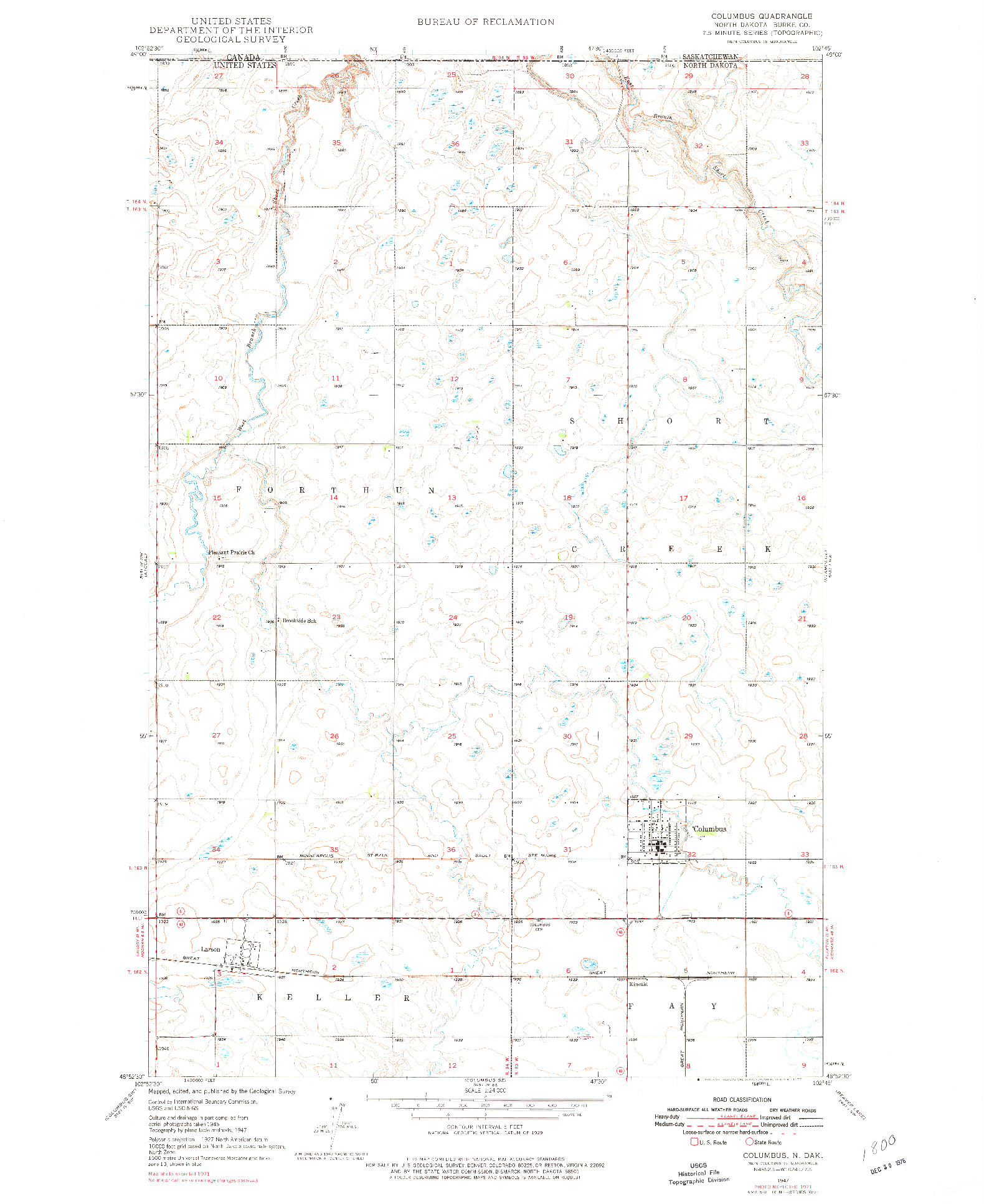 USGS 1:24000-SCALE QUADRANGLE FOR COLUMBUS, ND 1947