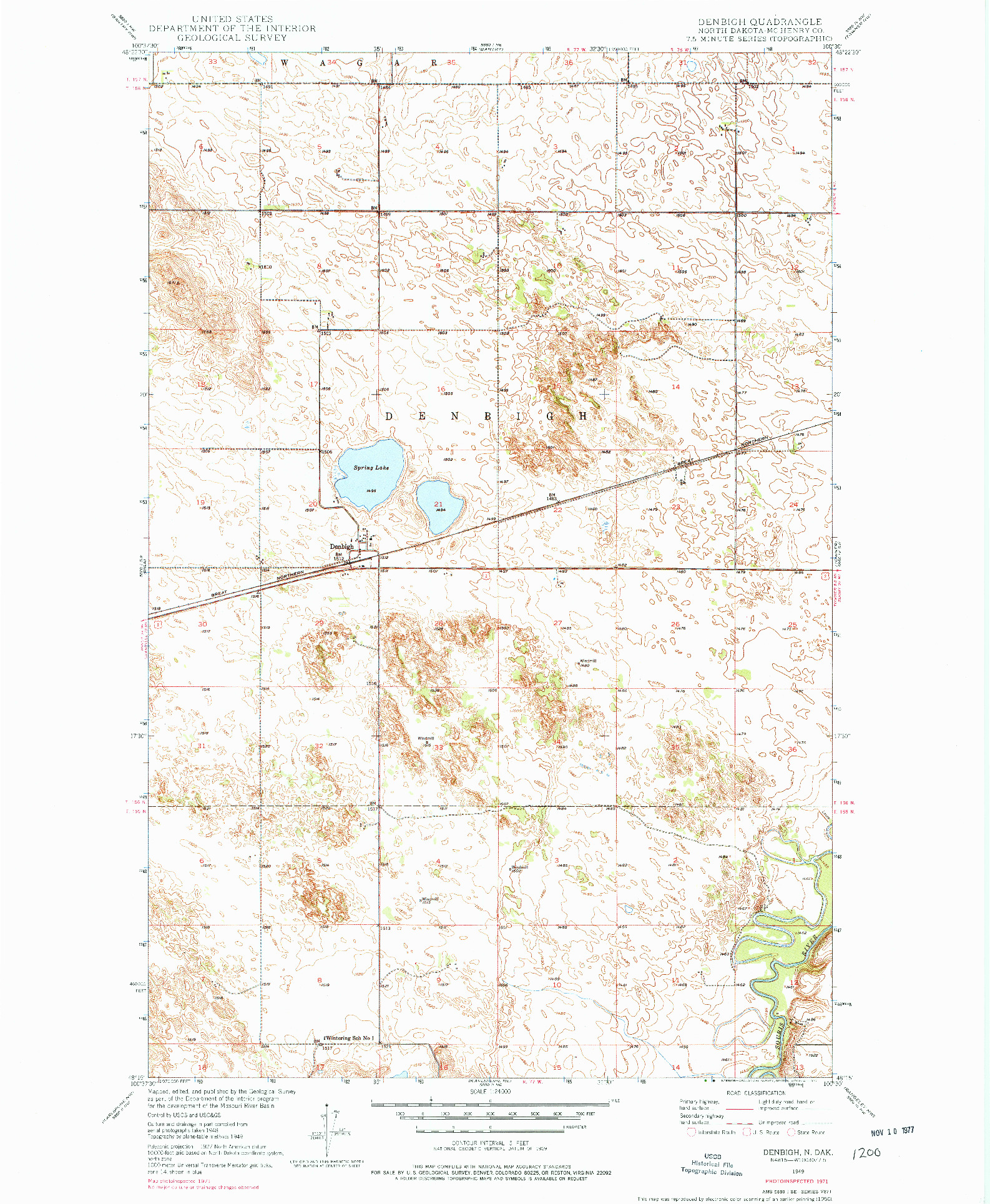 USGS 1:24000-SCALE QUADRANGLE FOR DENBIGH, ND 1949