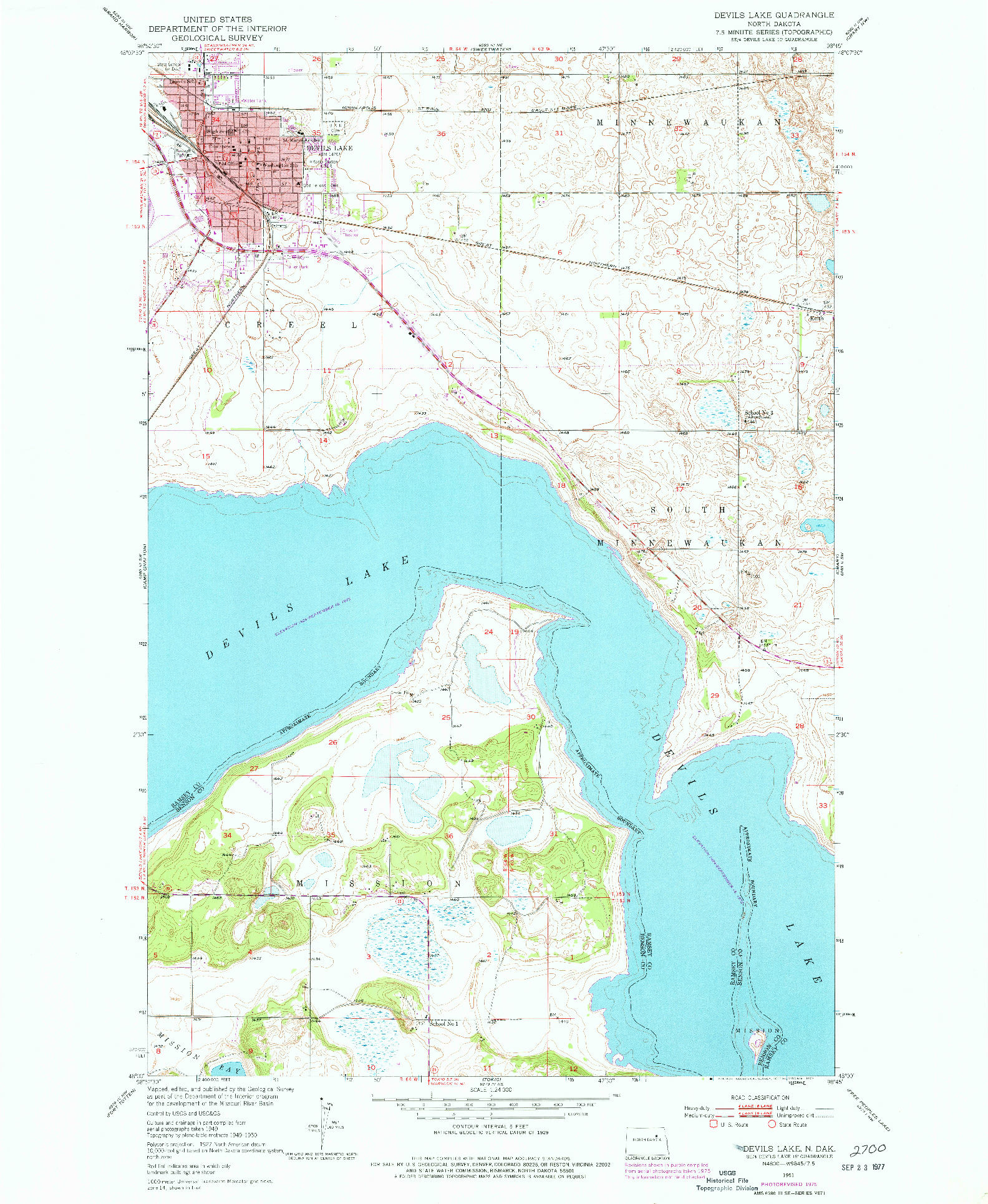 USGS 1:24000-SCALE QUADRANGLE FOR DEVILS LAKE, ND 1951