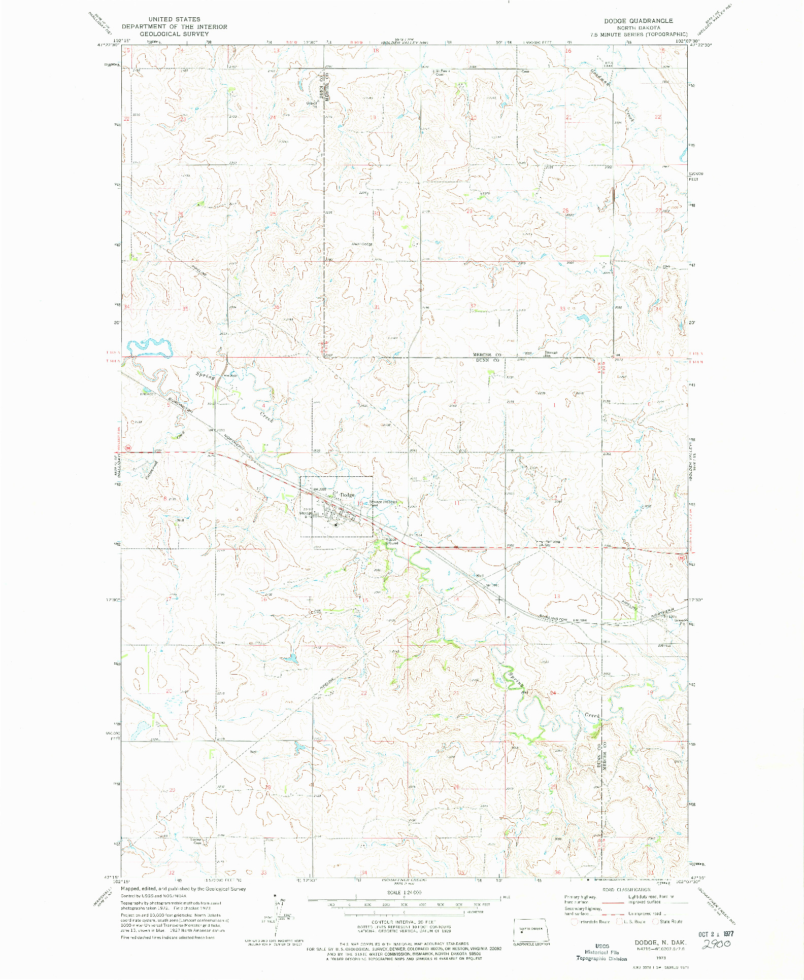 USGS 1:24000-SCALE QUADRANGLE FOR DODGE, ND 1973