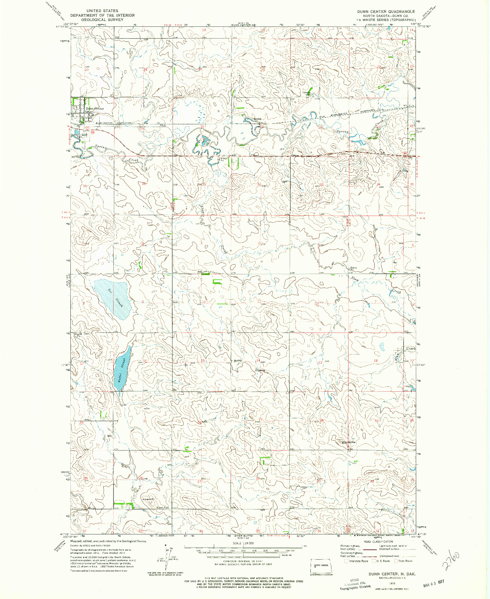 USGS 1:24000-SCALE QUADRANGLE FOR DUNN CENTER, ND 1973