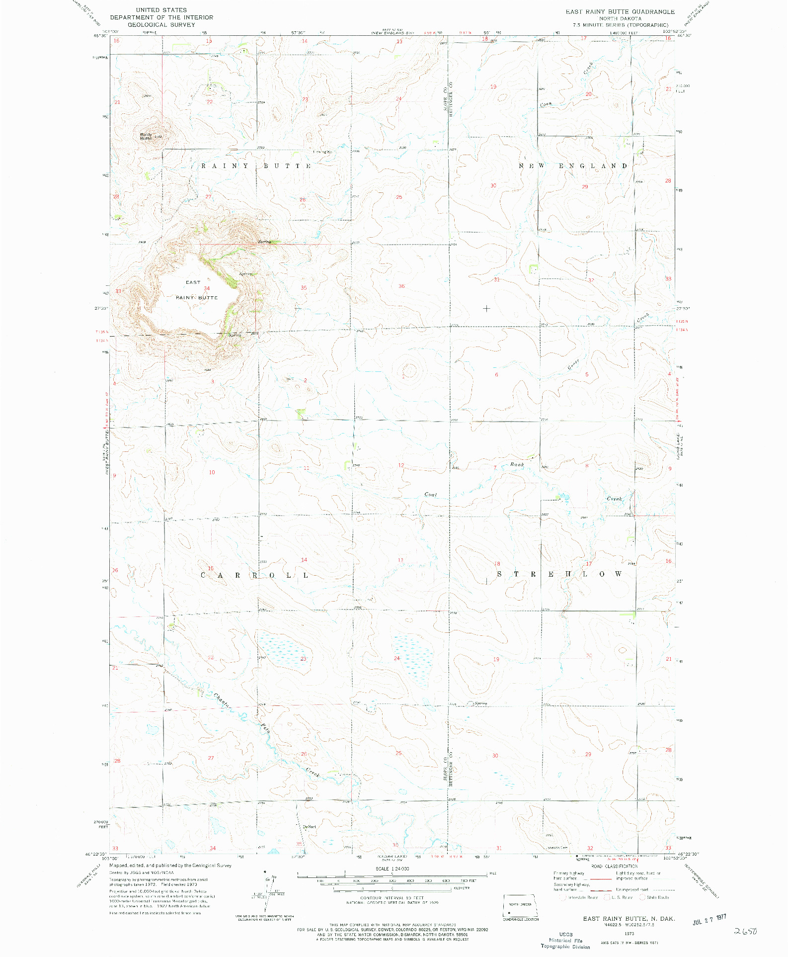 USGS 1:24000-SCALE QUADRANGLE FOR EAST RAINY BUTTE, ND 1973