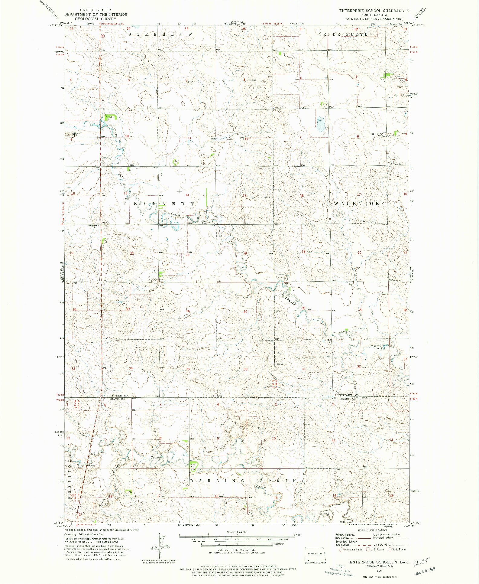 USGS 1:24000-SCALE QUADRANGLE FOR ENTERPRISE SCHOOL, ND 1973