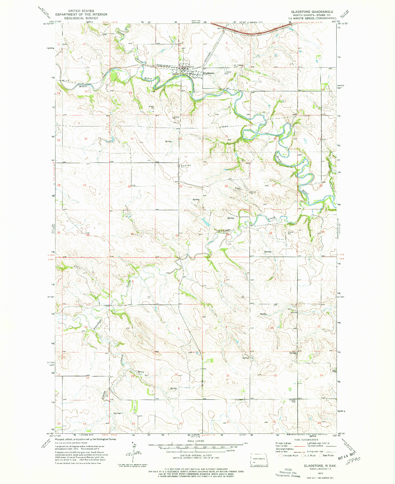 USGS 1:24000-SCALE QUADRANGLE FOR GLADSTONE, ND 1973