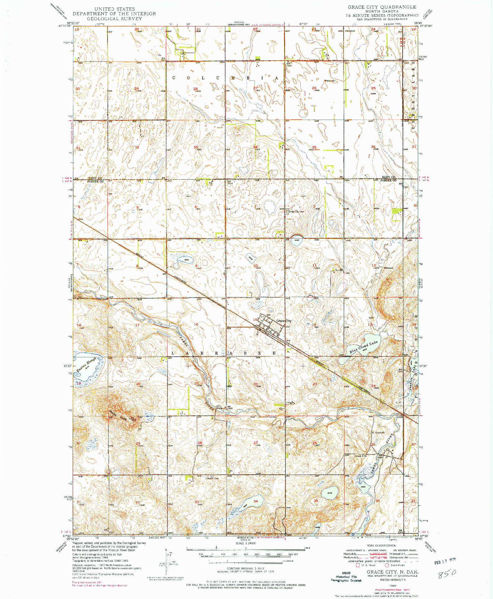 USGS 1:24000-SCALE QUADRANGLE FOR GRACE CITY, ND 1949