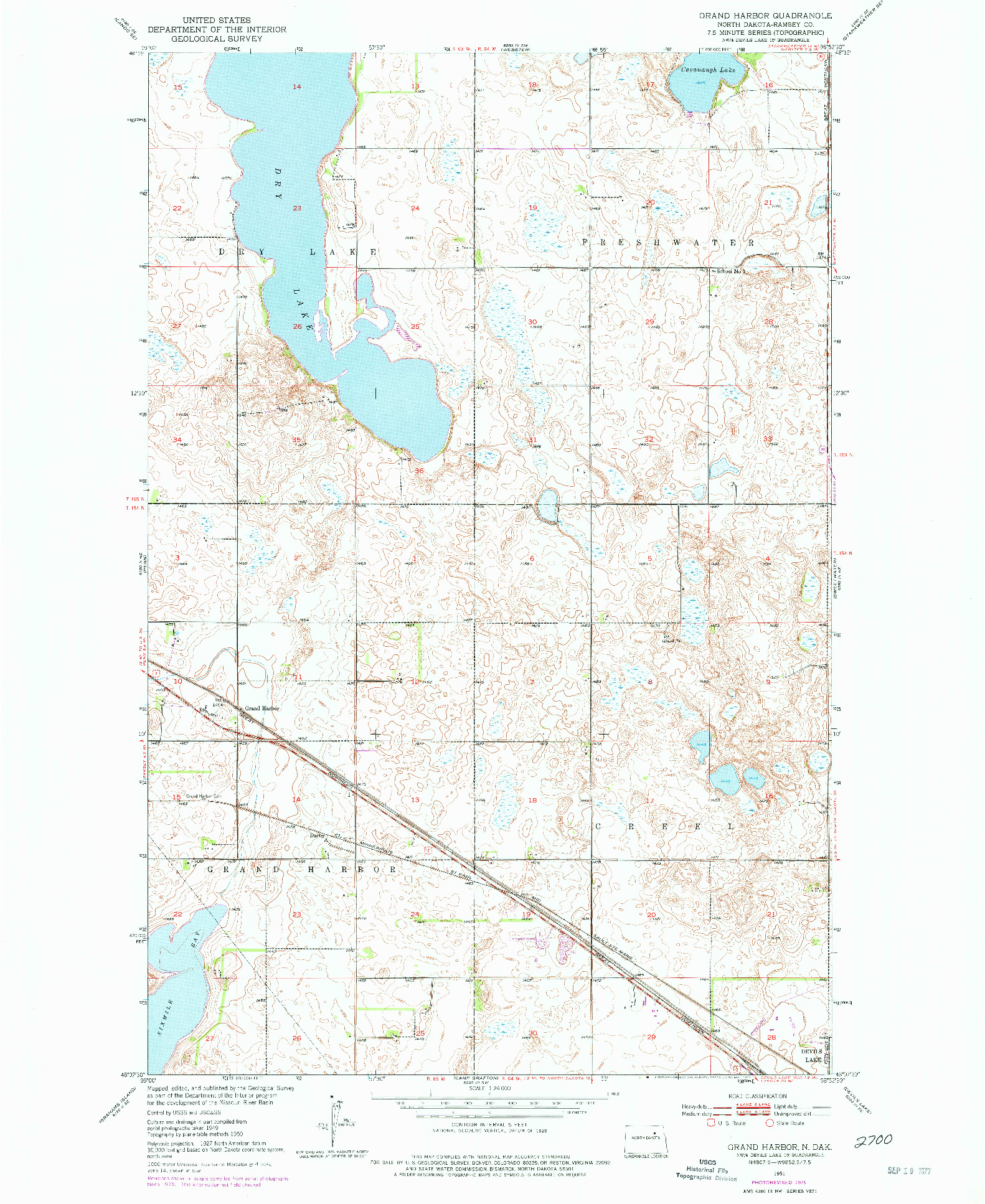 USGS 1:24000-SCALE QUADRANGLE FOR GRAND HARBOR, ND 1951