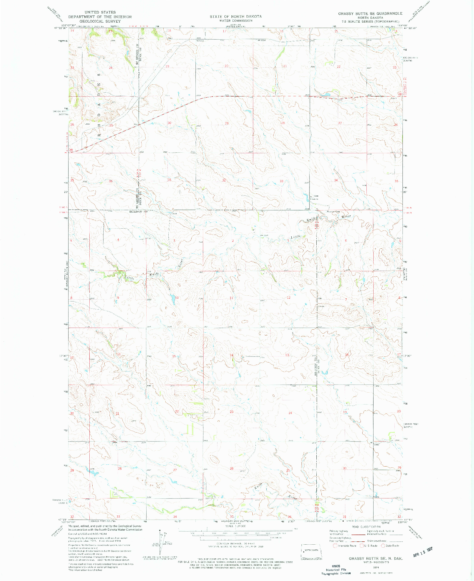 USGS 1:24000-SCALE QUADRANGLE FOR GRASSY BUTTE SE, ND 1974