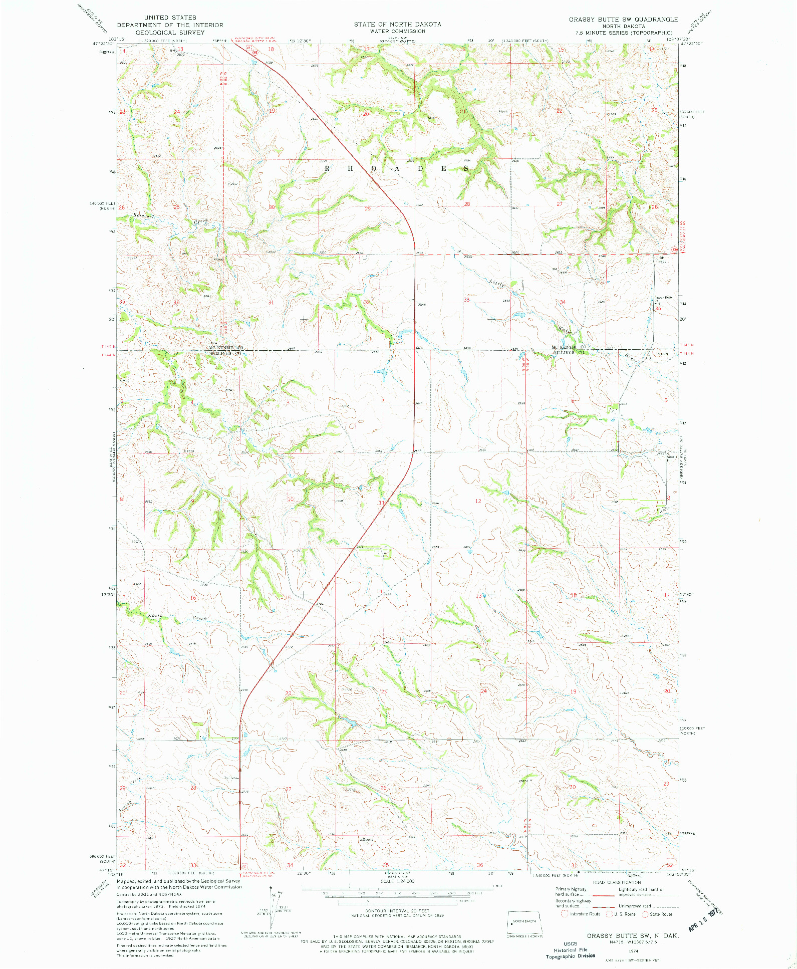 USGS 1:24000-SCALE QUADRANGLE FOR GRASSY BUTTE SW, ND 1974