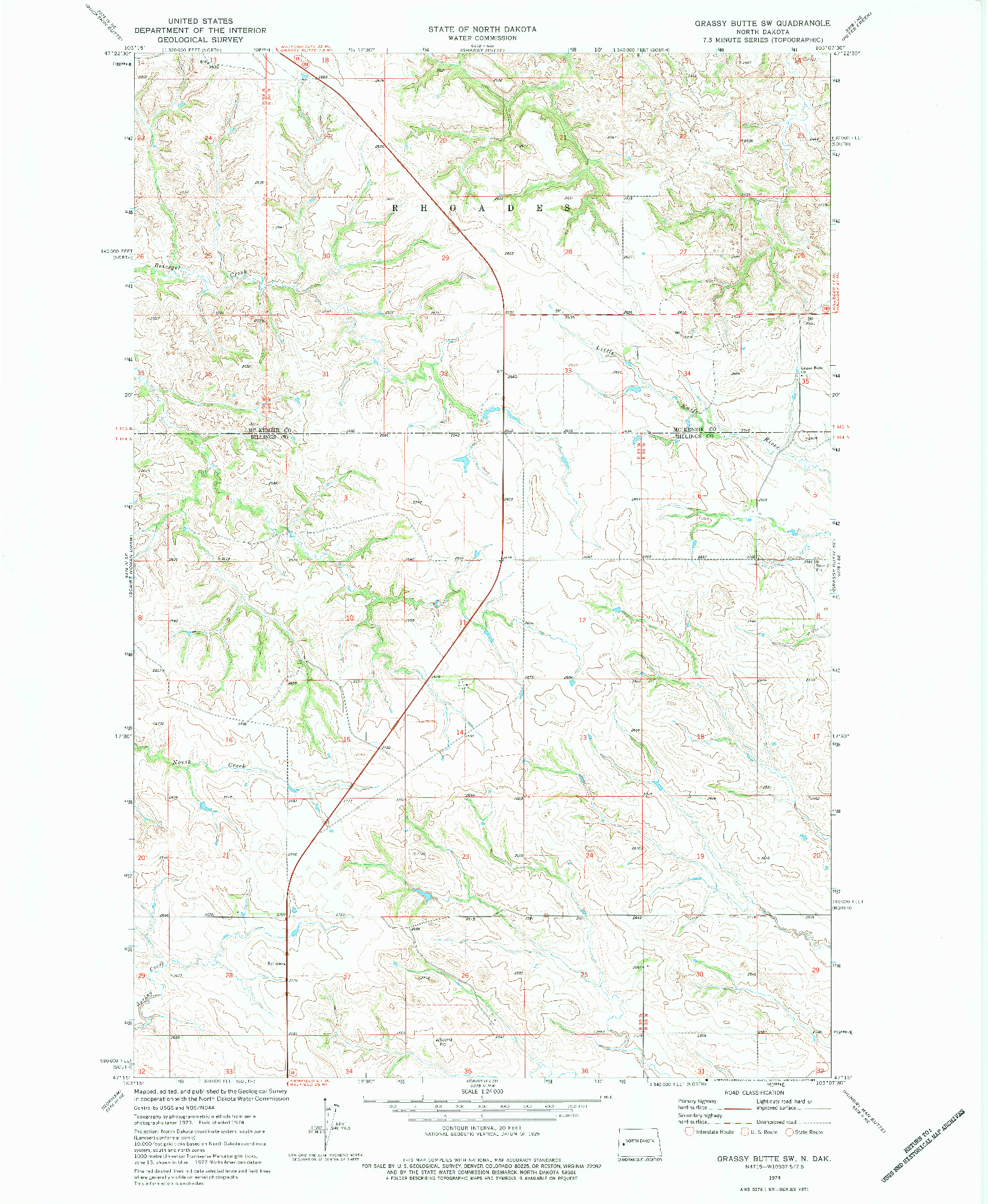 USGS 1:24000-SCALE QUADRANGLE FOR GRASSY BUTTE SW, ND 1974