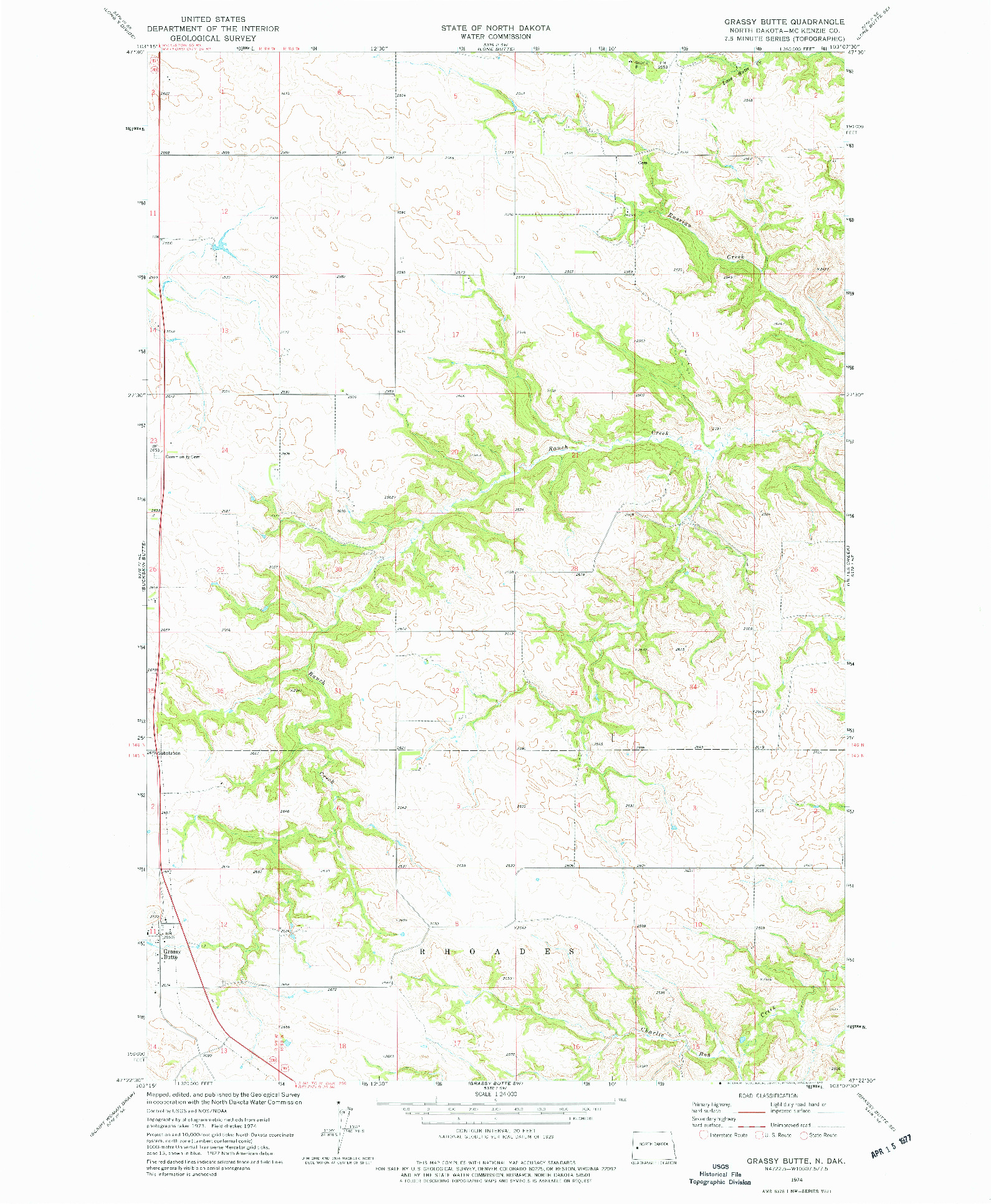 USGS 1:24000-SCALE QUADRANGLE FOR GRASSY BUTTE, ND 1974