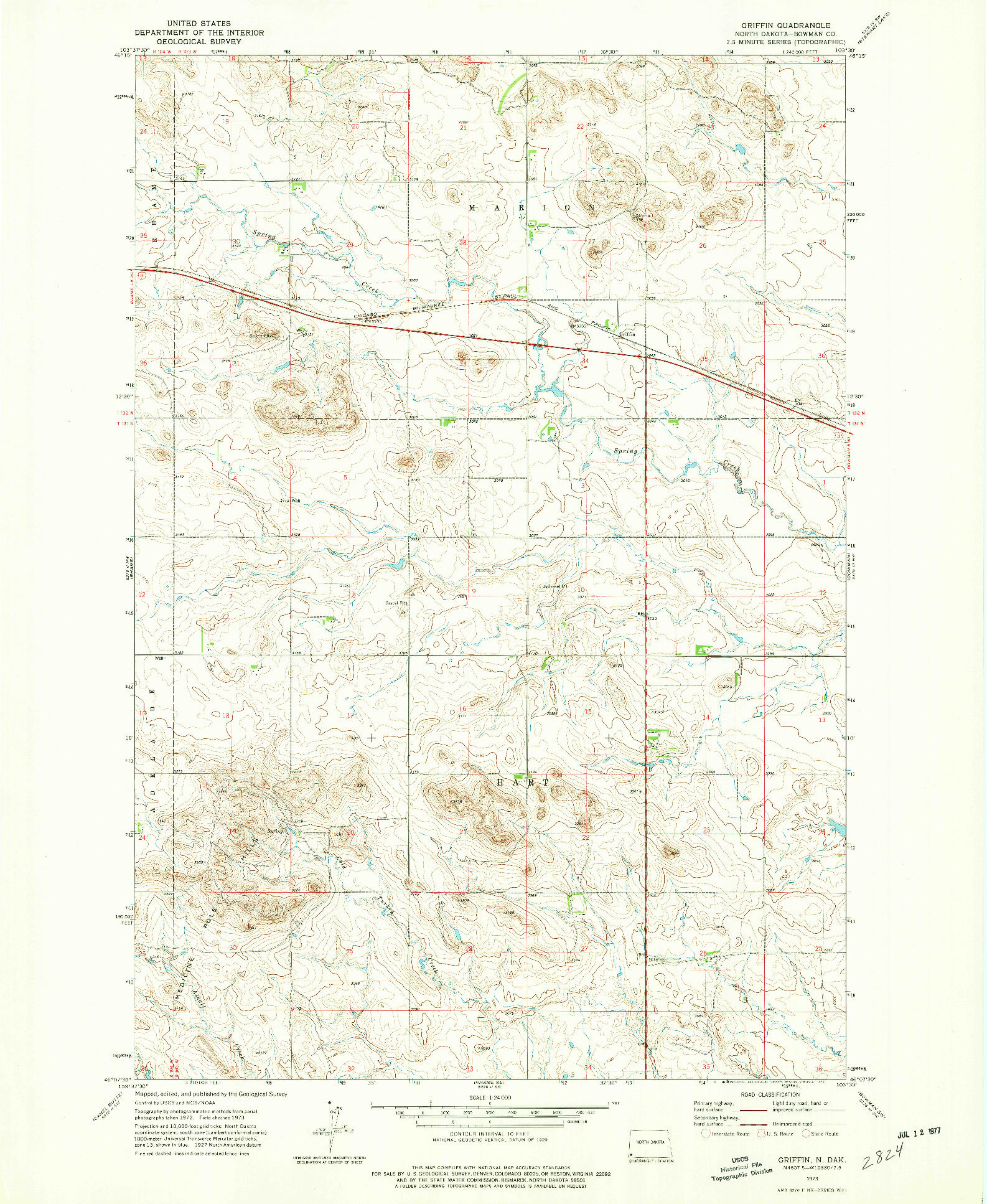USGS 1:24000-SCALE QUADRANGLE FOR GRIFFIN, ND 1973