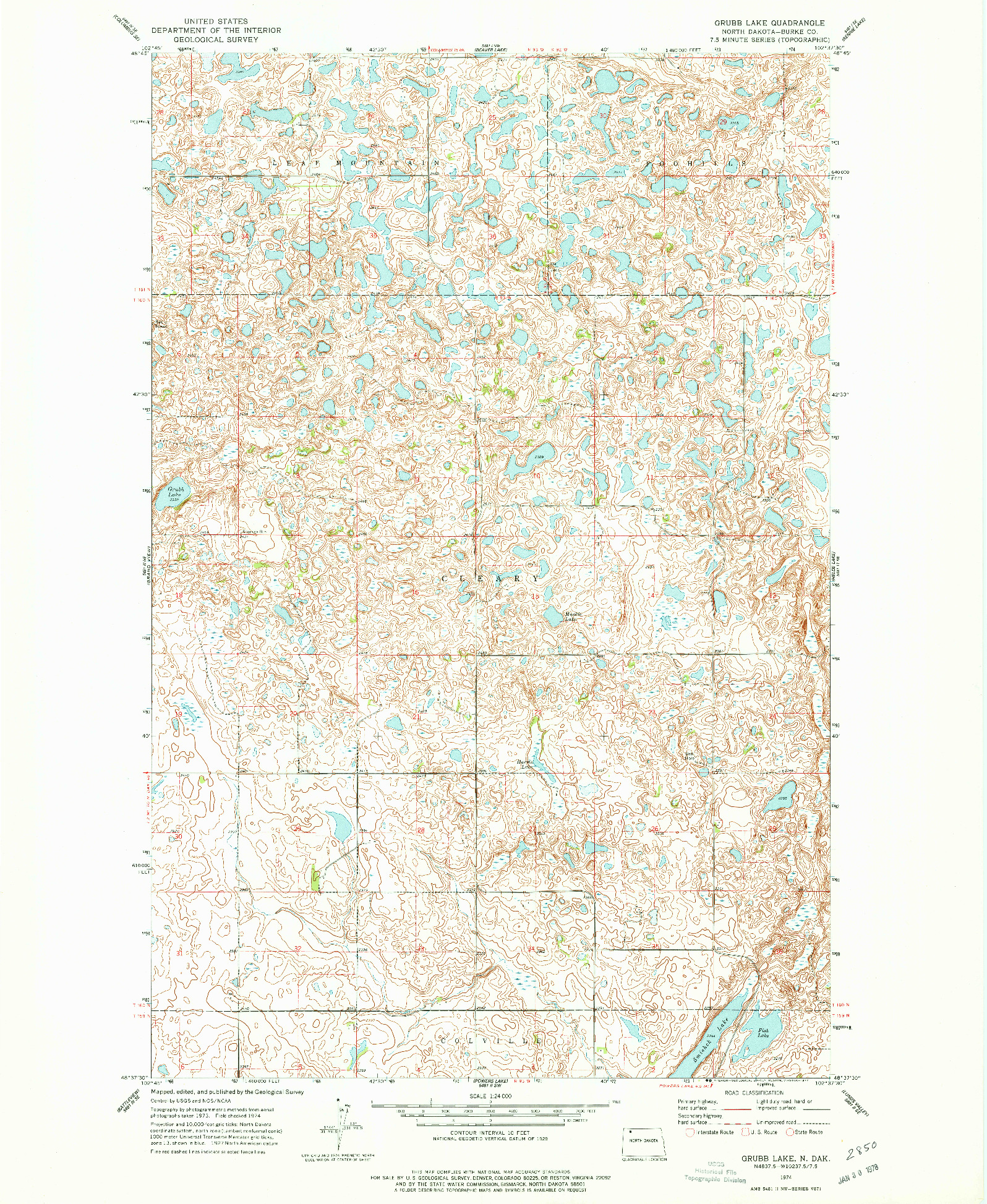 USGS 1:24000-SCALE QUADRANGLE FOR GRUBB LAKE, ND 1974