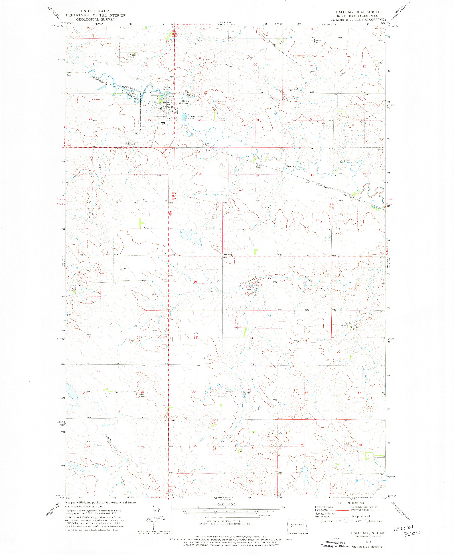 USGS 1:24000-SCALE QUADRANGLE FOR HALLIDAY, ND 1973