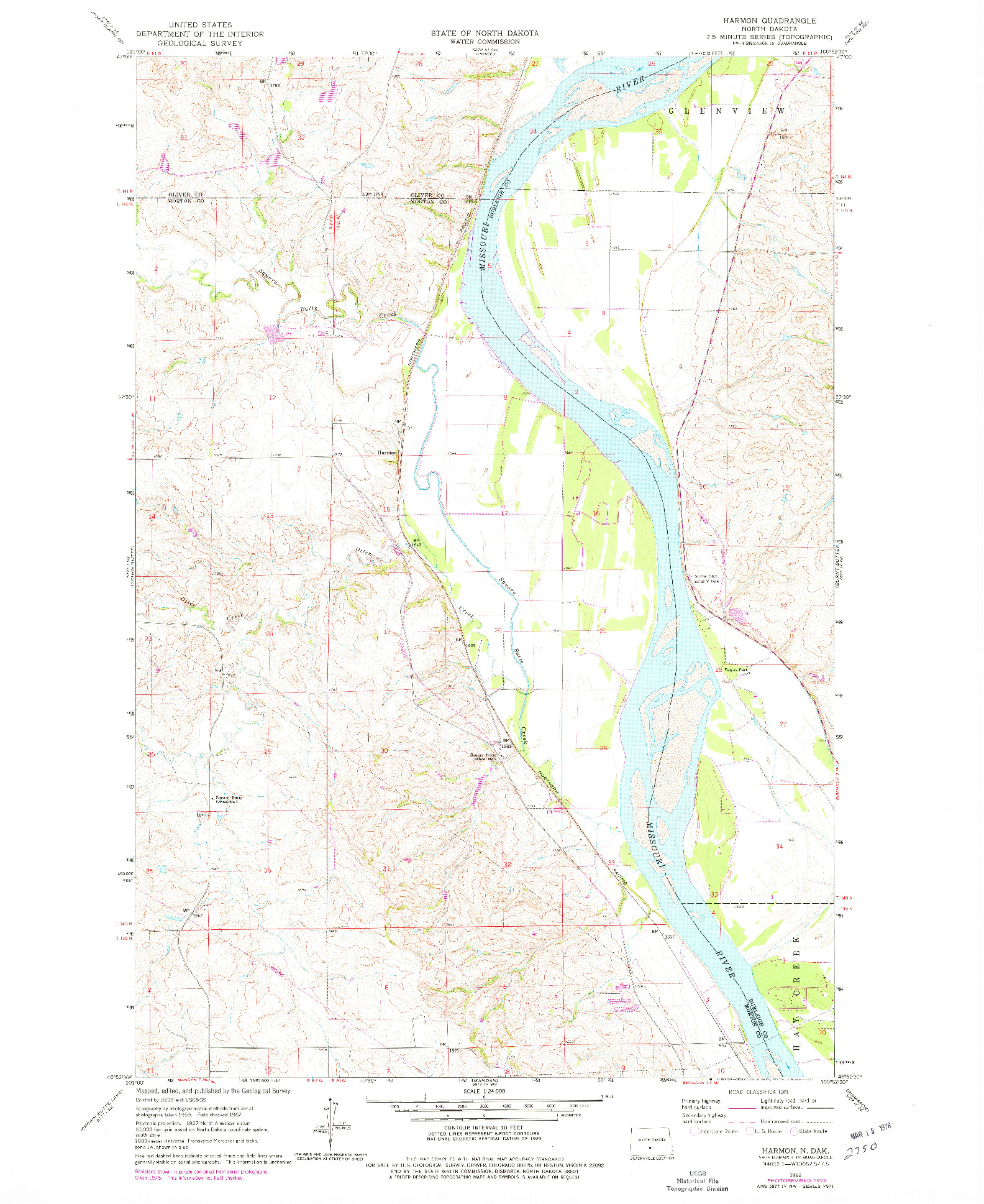 USGS 1:24000-SCALE QUADRANGLE FOR HARMON, ND 1976