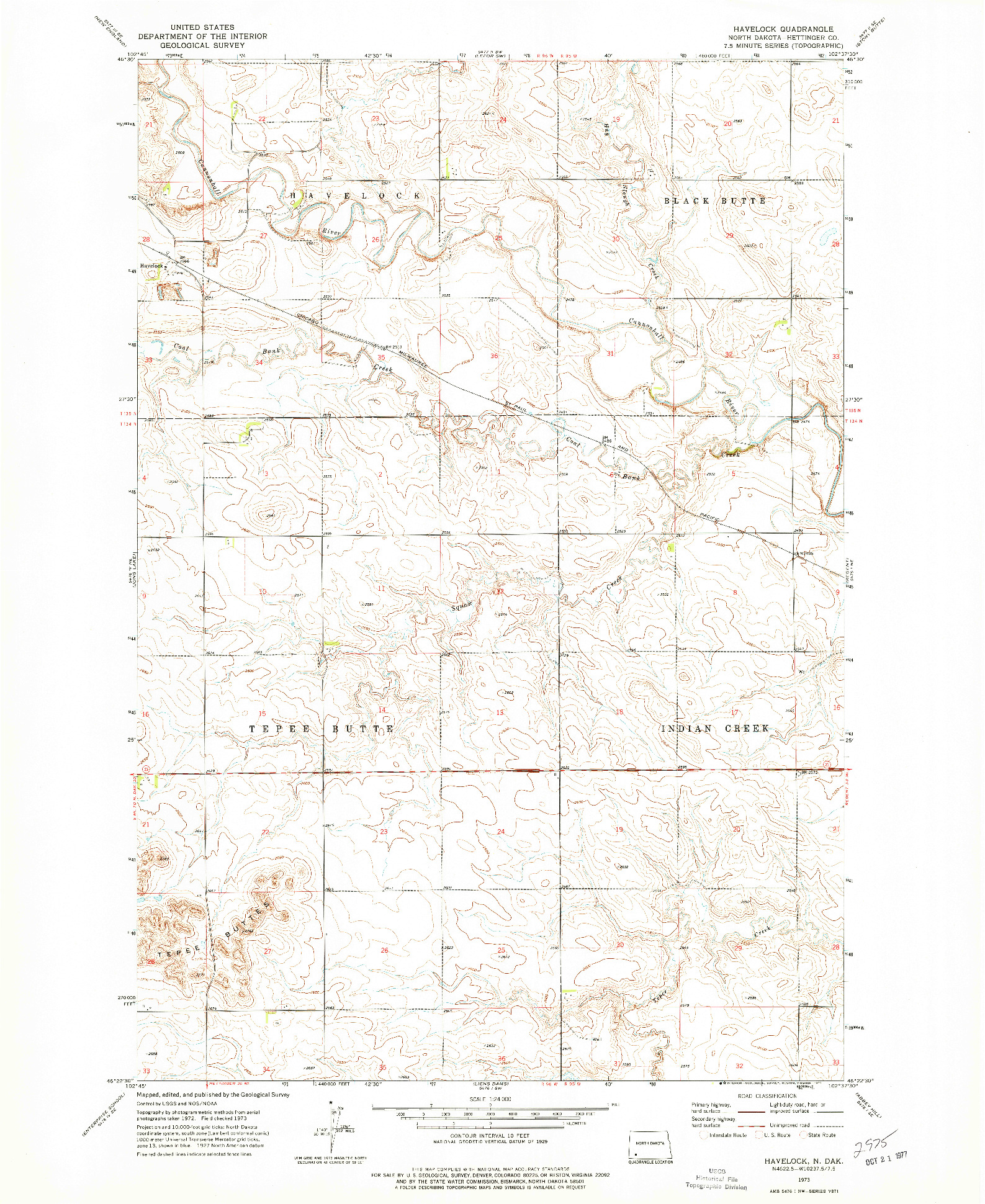 USGS 1:24000-SCALE QUADRANGLE FOR HAVELOCK, ND 1973