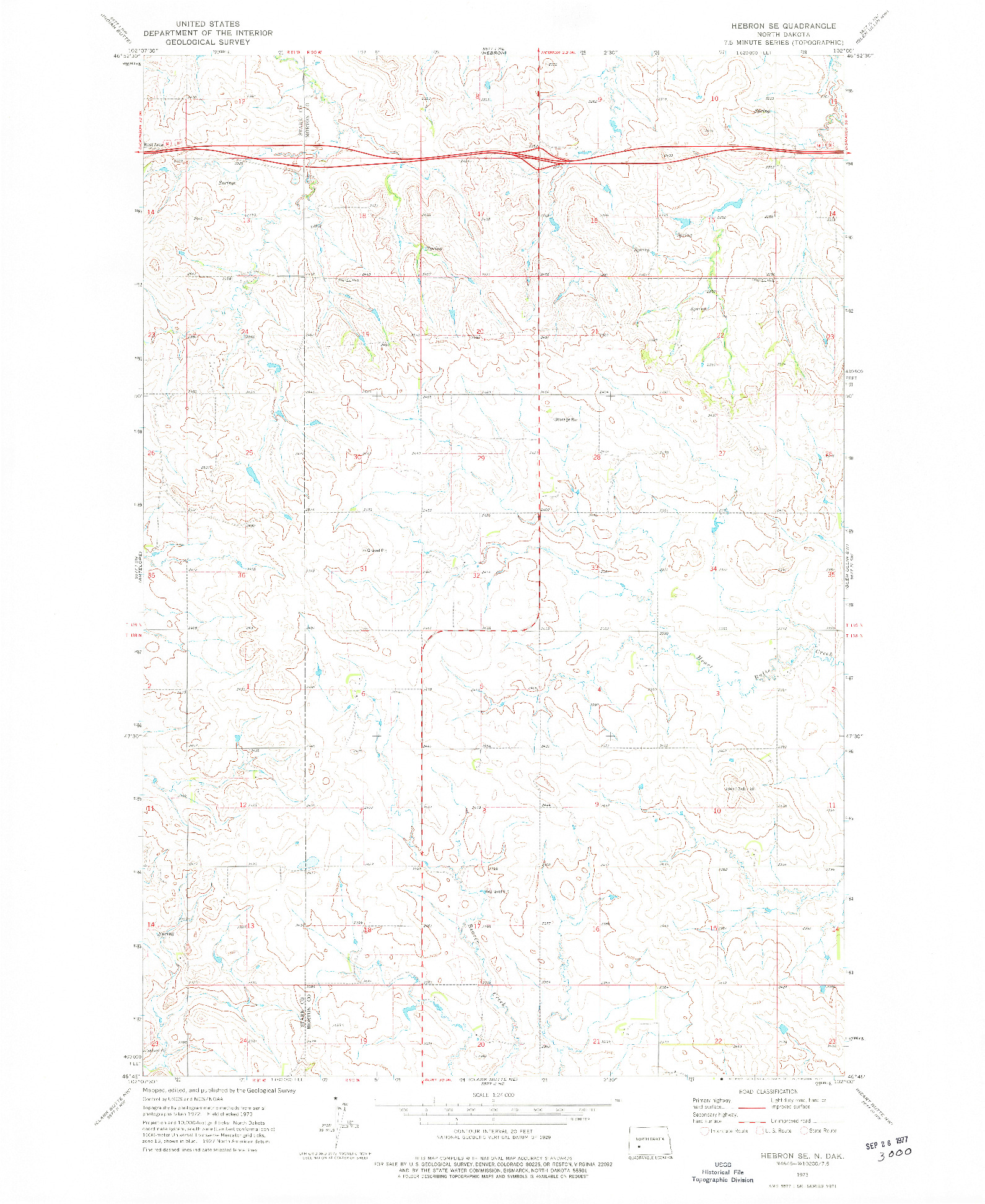 USGS 1:24000-SCALE QUADRANGLE FOR HEBRON SE, ND 1973