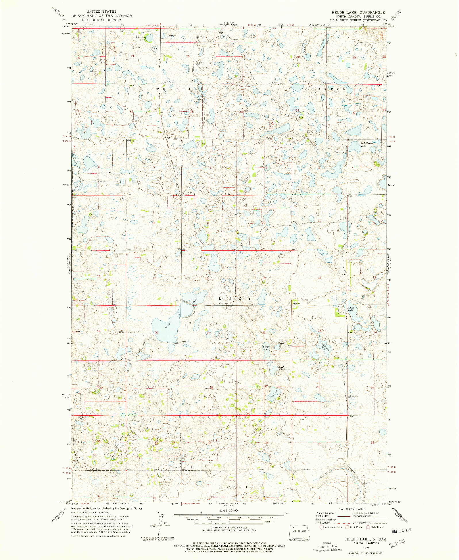 USGS 1:24000-SCALE QUADRANGLE FOR HELDE LAKE, ND 1974