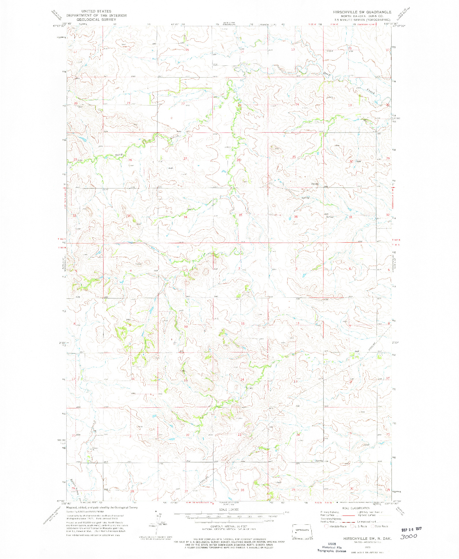 USGS 1:24000-SCALE QUADRANGLE FOR HIRSCHVILLE SW, ND 1973