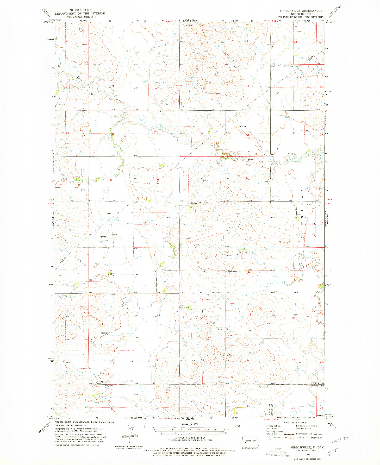 USGS 1:24000-SCALE QUADRANGLE FOR HIRSCHVILLE, ND 1973