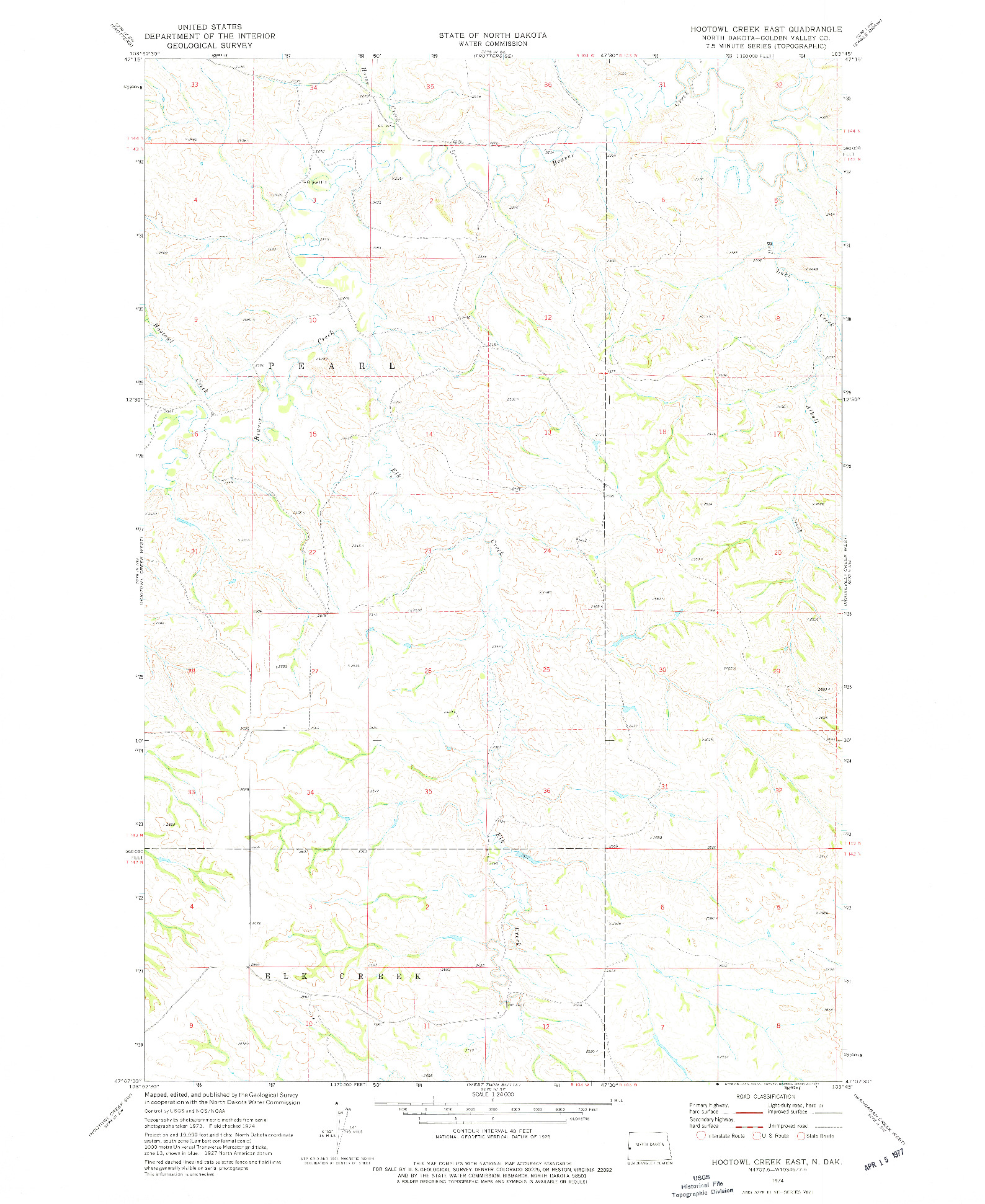 USGS 1:24000-SCALE QUADRANGLE FOR HOOTOWL CREEK EAST, ND 1974