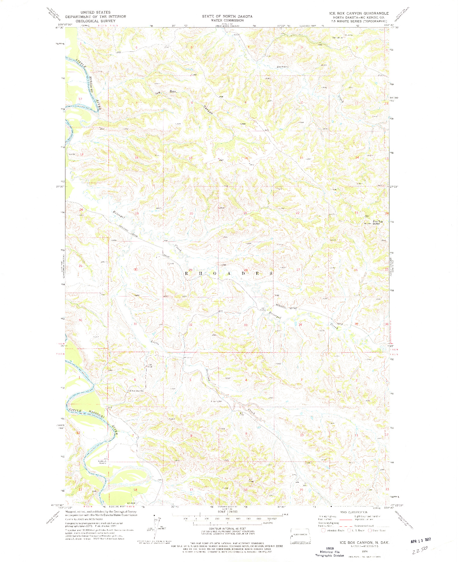 USGS 1:24000-SCALE QUADRANGLE FOR ICE BOX CANYON, ND 1974