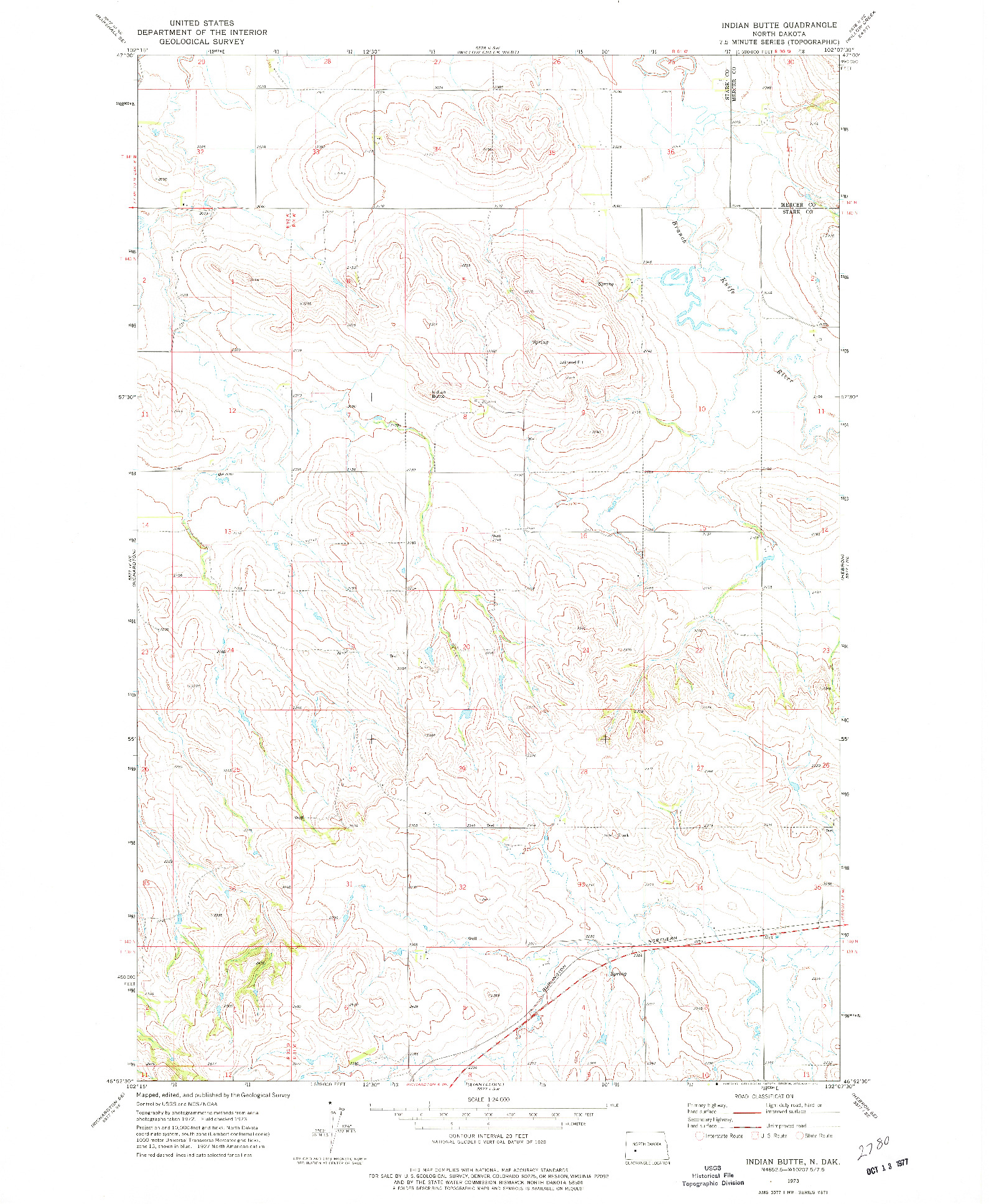 USGS 1:24000-SCALE QUADRANGLE FOR INDIAN BUTTE, ND 1973