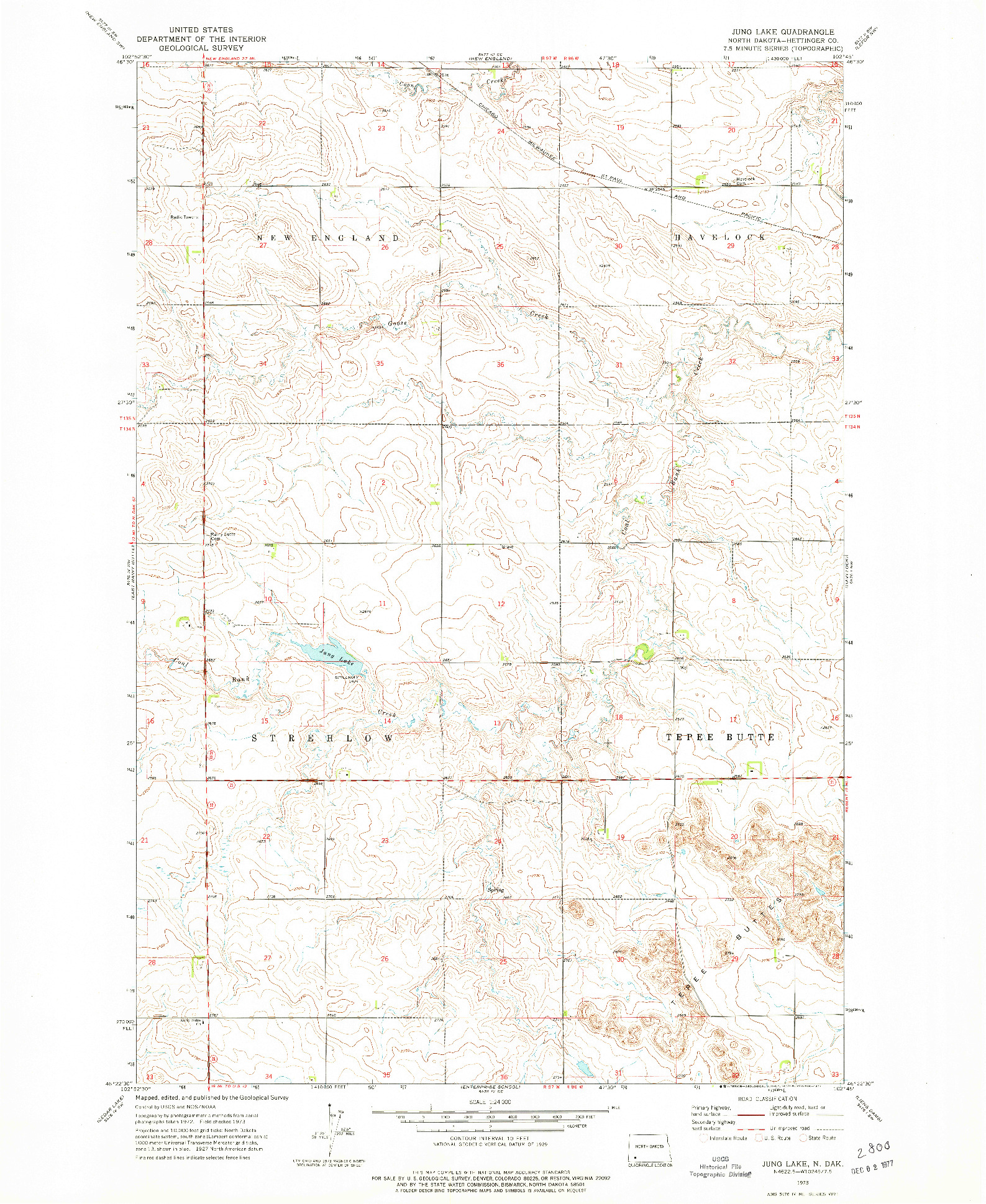 USGS 1:24000-SCALE QUADRANGLE FOR JUNG LAKE, ND 1973