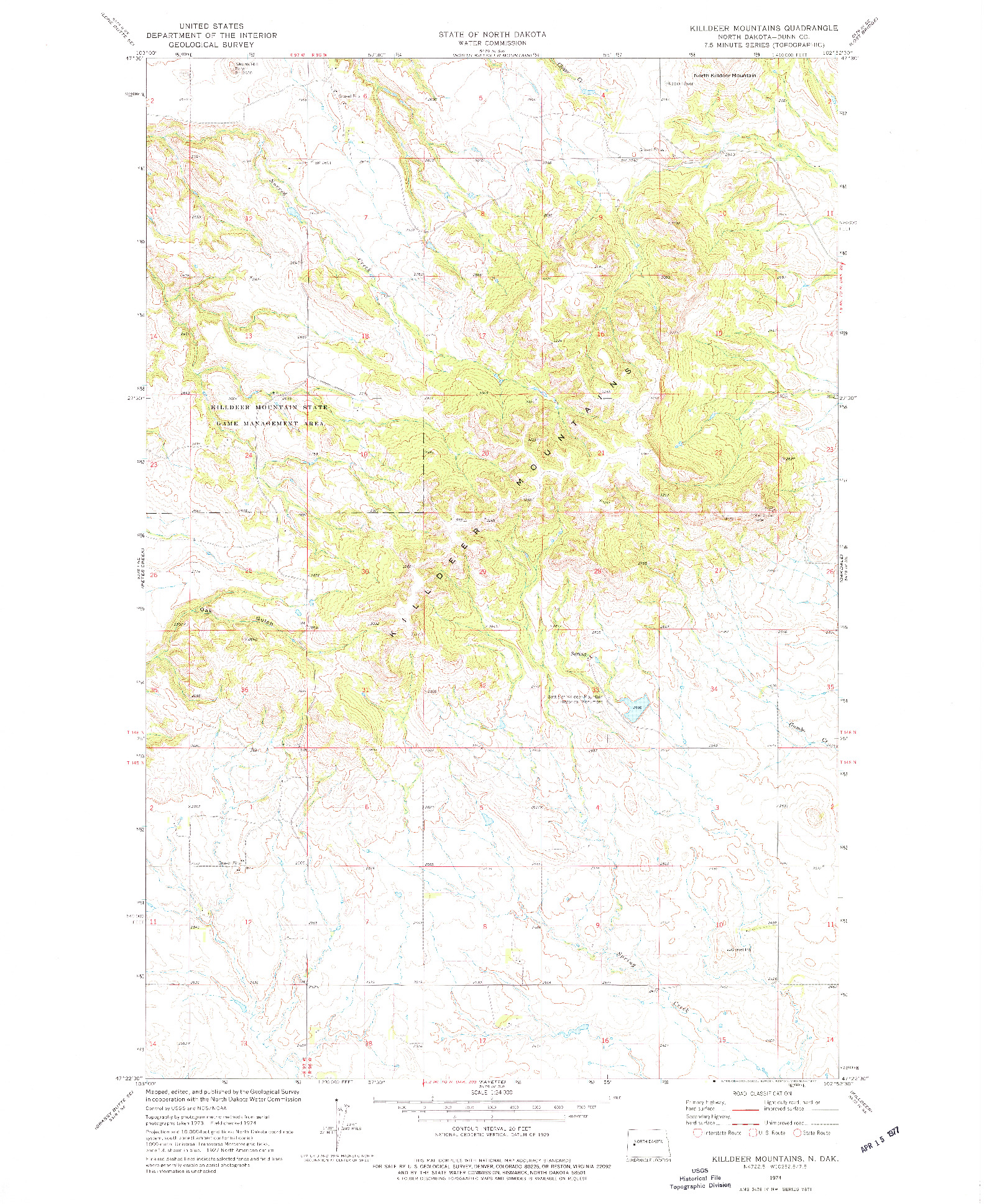 USGS 1:24000-SCALE QUADRANGLE FOR KILLDEER MOUNTAINS, ND 1974
