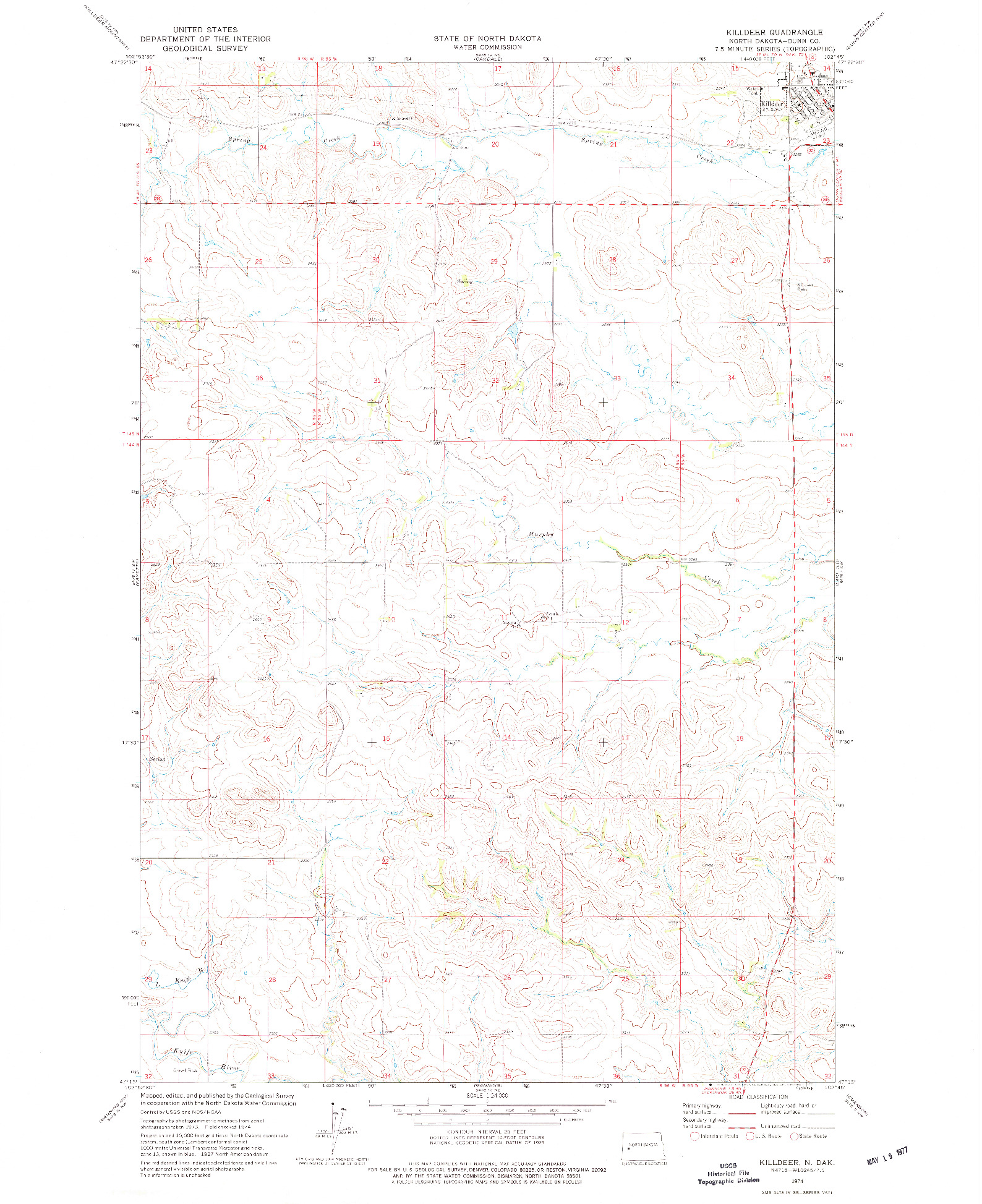 USGS 1:24000-SCALE QUADRANGLE FOR KILLDEER, ND 1974