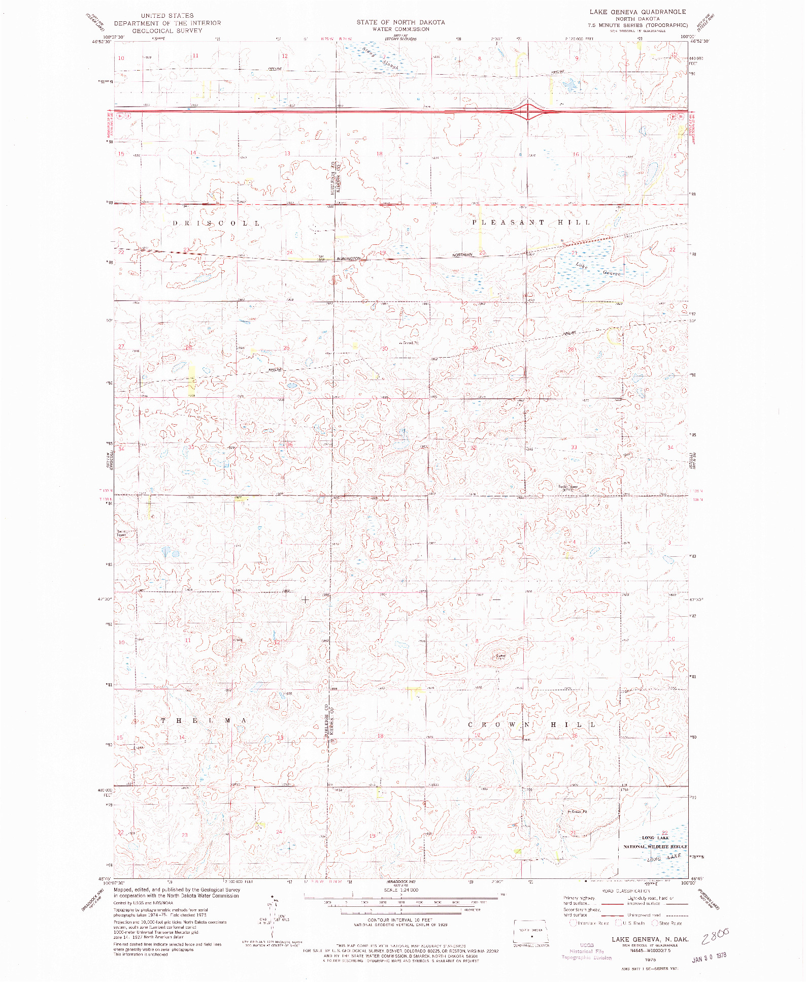 USGS 1:24000-SCALE QUADRANGLE FOR LAKE GENEVA, ND 1975