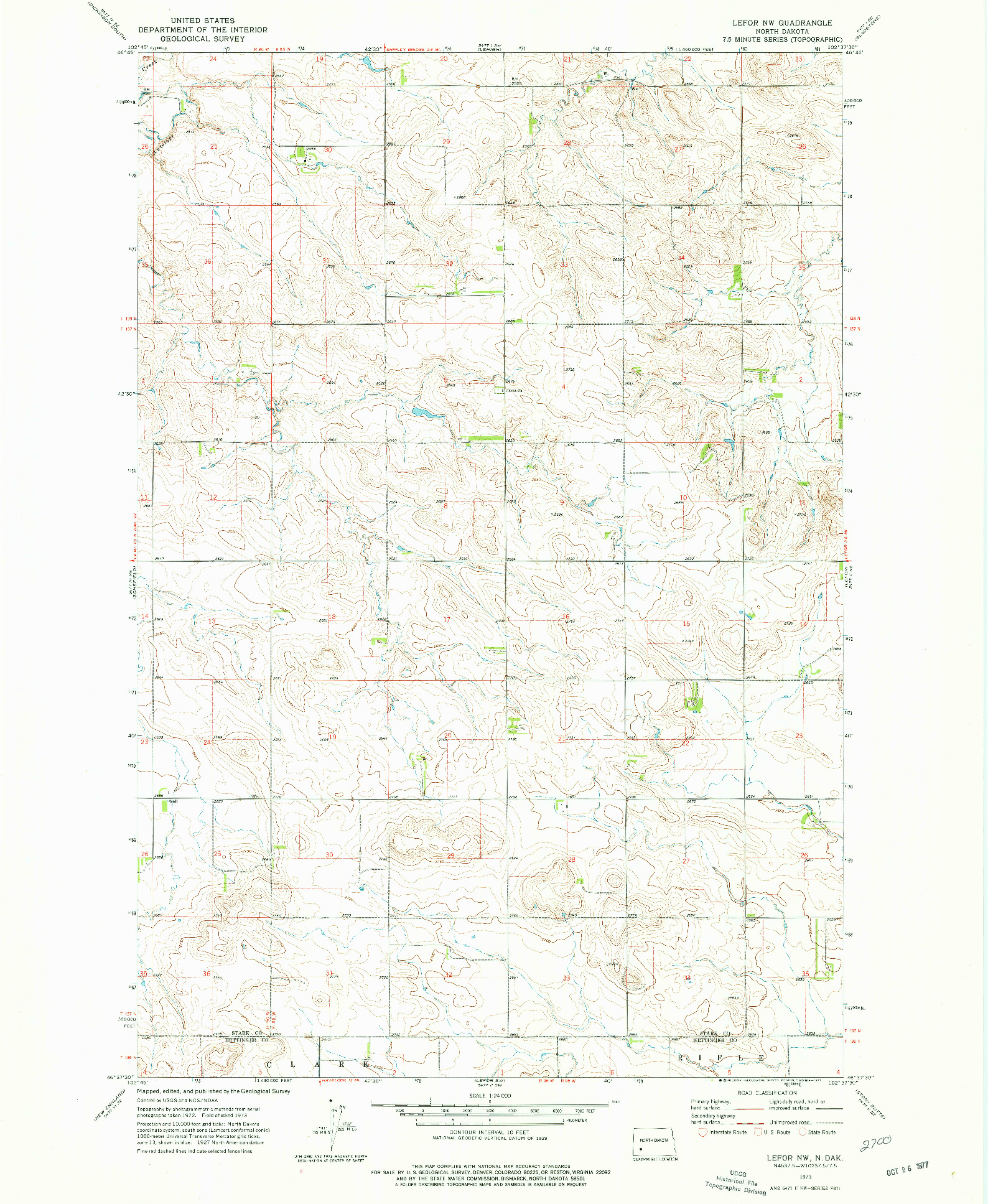 USGS 1:24000-SCALE QUADRANGLE FOR LEFOR NW, ND 1973