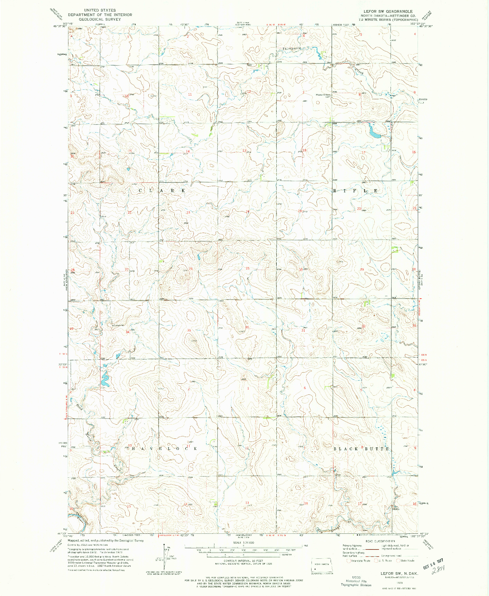 USGS 1:24000-SCALE QUADRANGLE FOR LEFOR SW, ND 1973