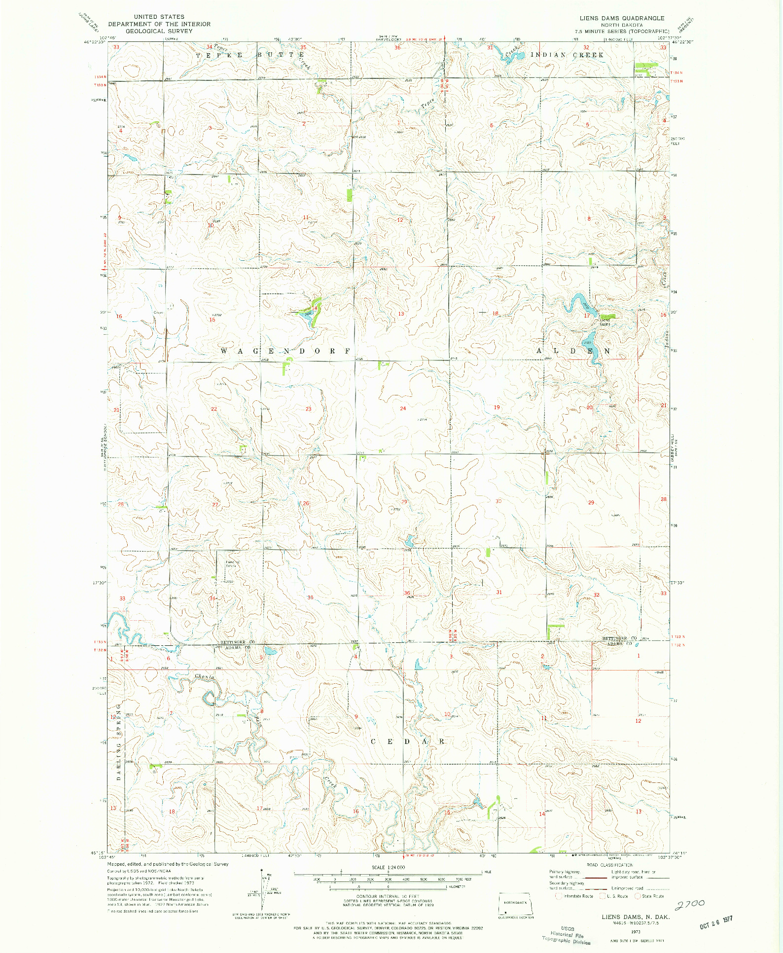 USGS 1:24000-SCALE QUADRANGLE FOR LIENS DAMS, ND 1973