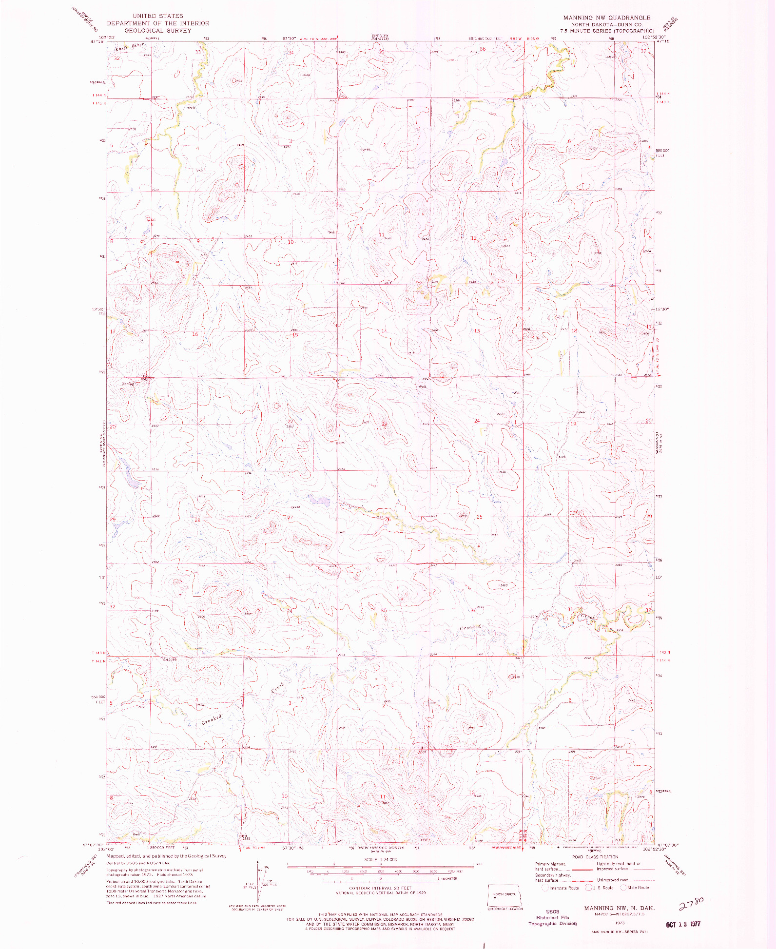 USGS 1:24000-SCALE QUADRANGLE FOR MANNING NW, ND 1973