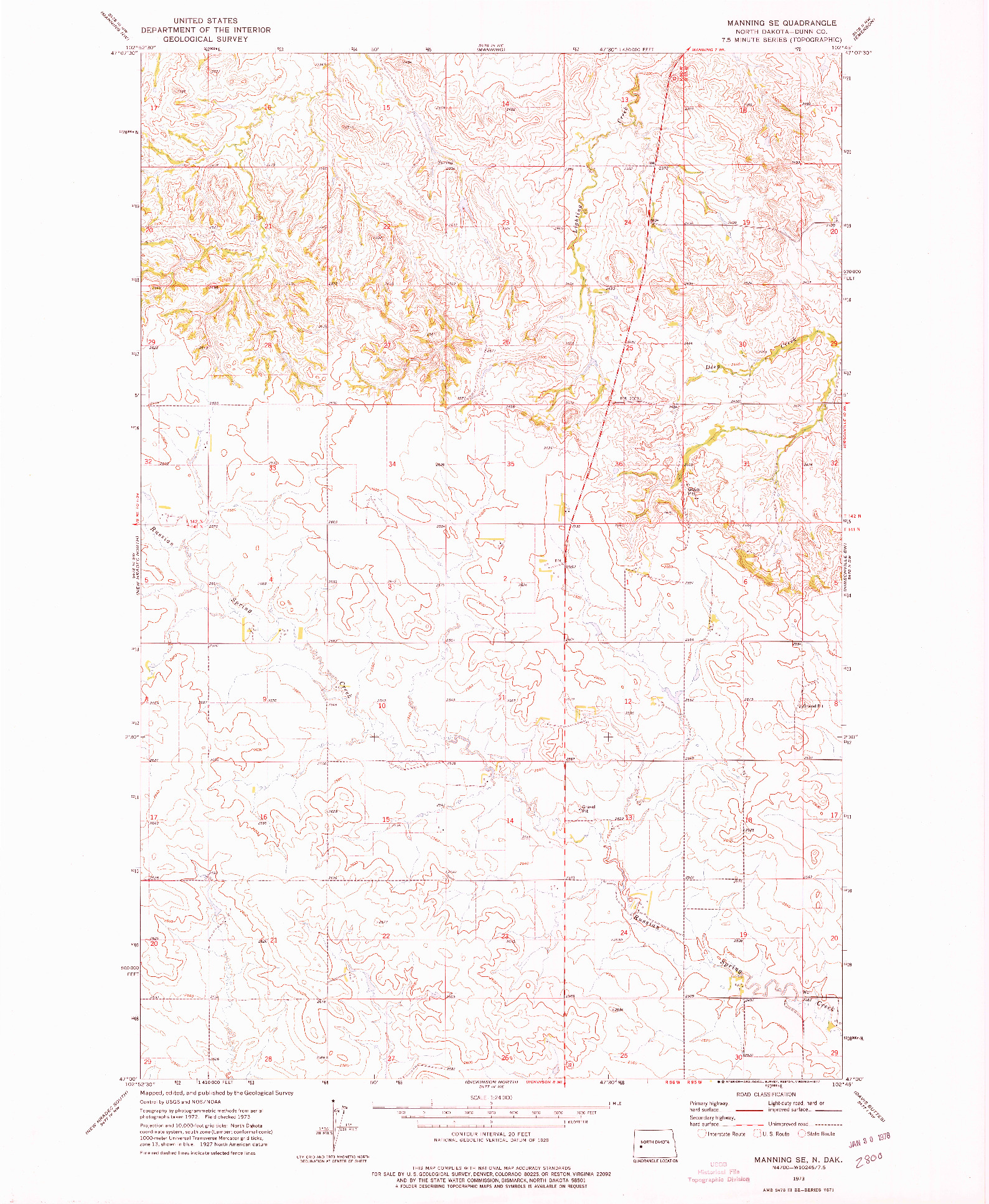 USGS 1:24000-SCALE QUADRANGLE FOR MANNING SE, ND 1973