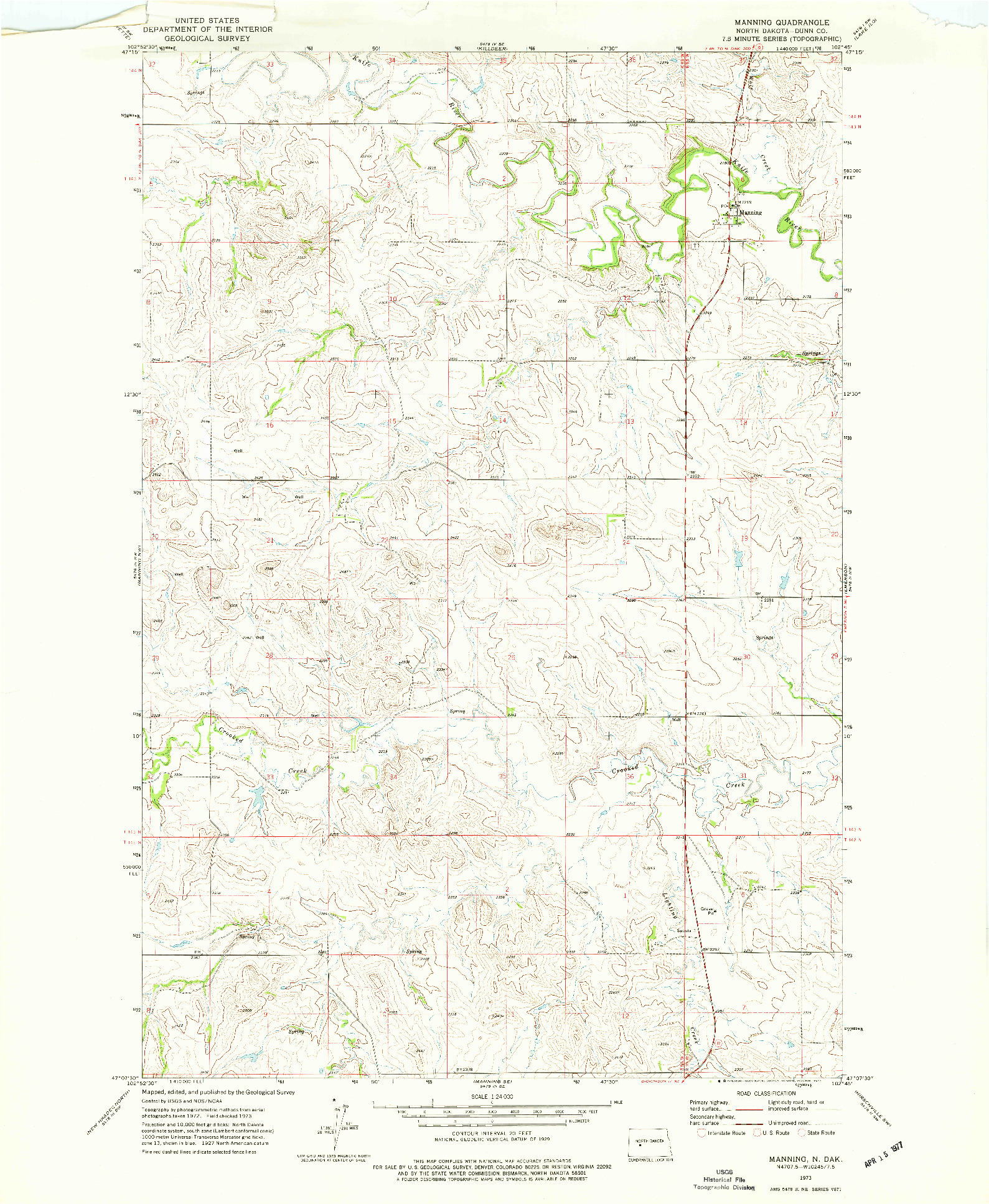 USGS 1:24000-SCALE QUADRANGLE FOR MANNING, ND 1973