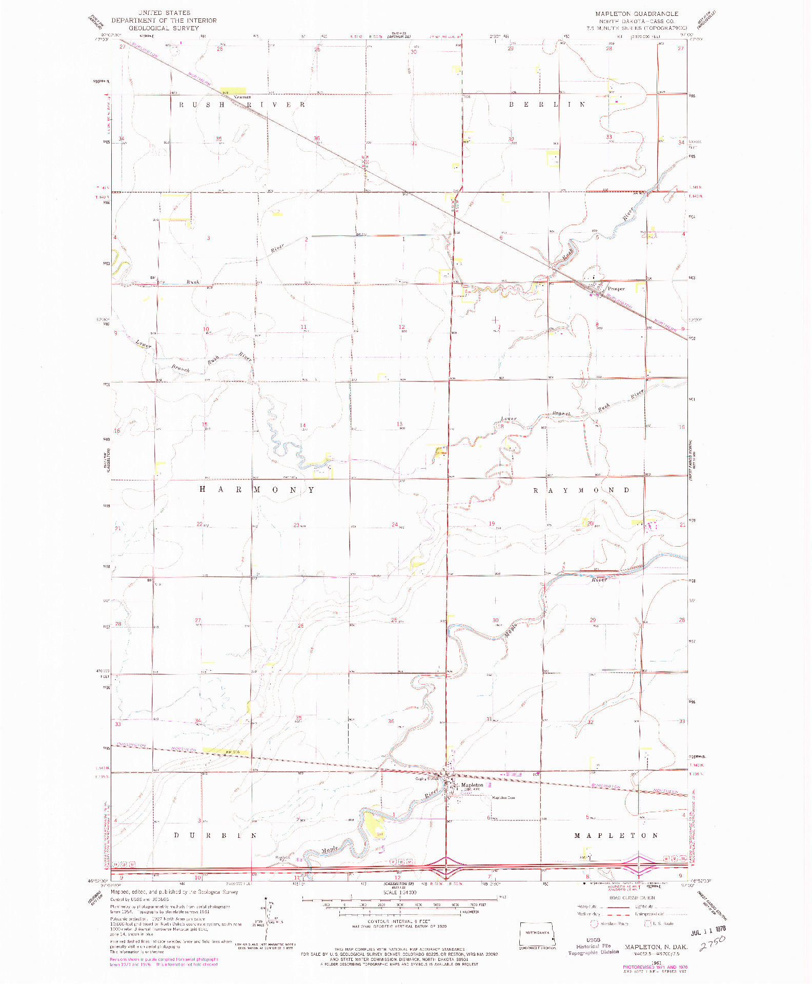 USGS 1:24000-SCALE QUADRANGLE FOR MAPLETON, ND 1961