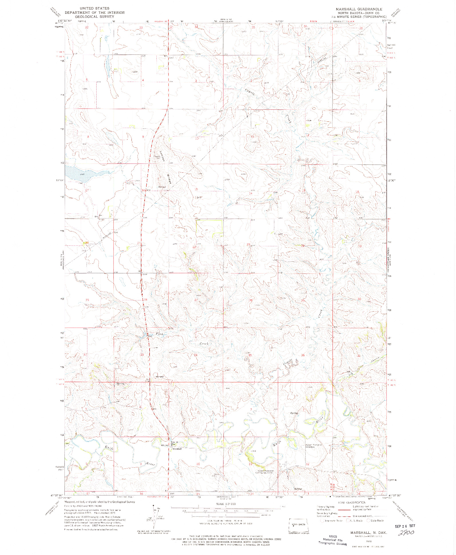 USGS 1:24000-SCALE QUADRANGLE FOR MARSHALL, ND 1973