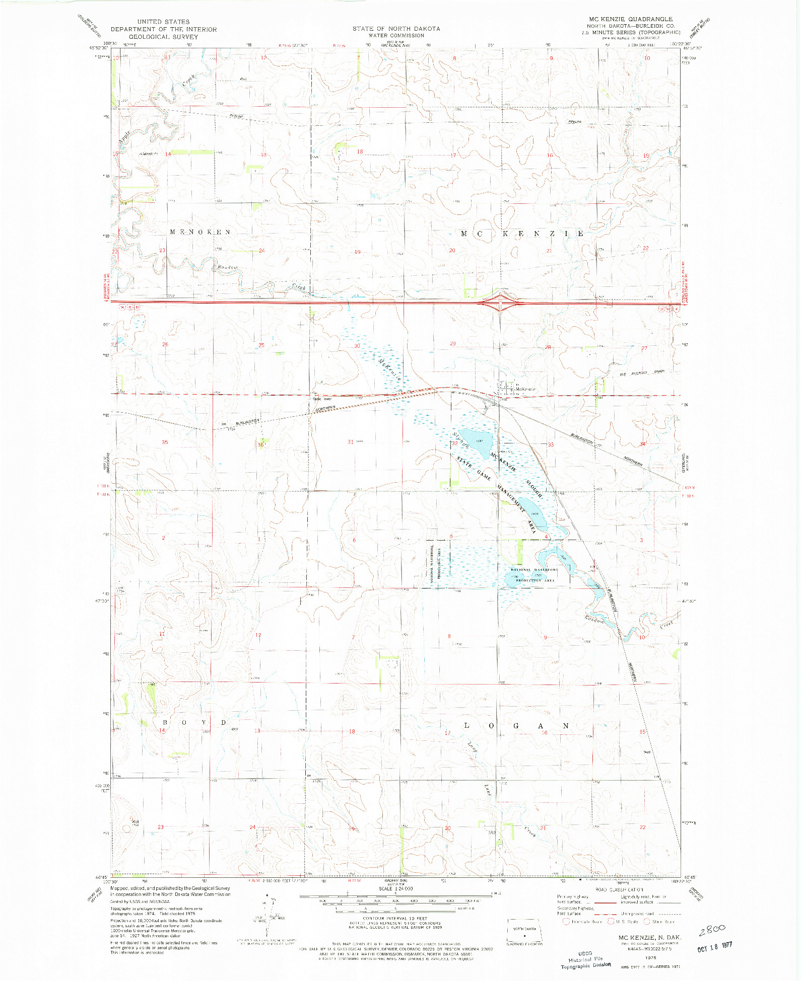USGS 1:24000-SCALE QUADRANGLE FOR MCKENZIE, ND 1975