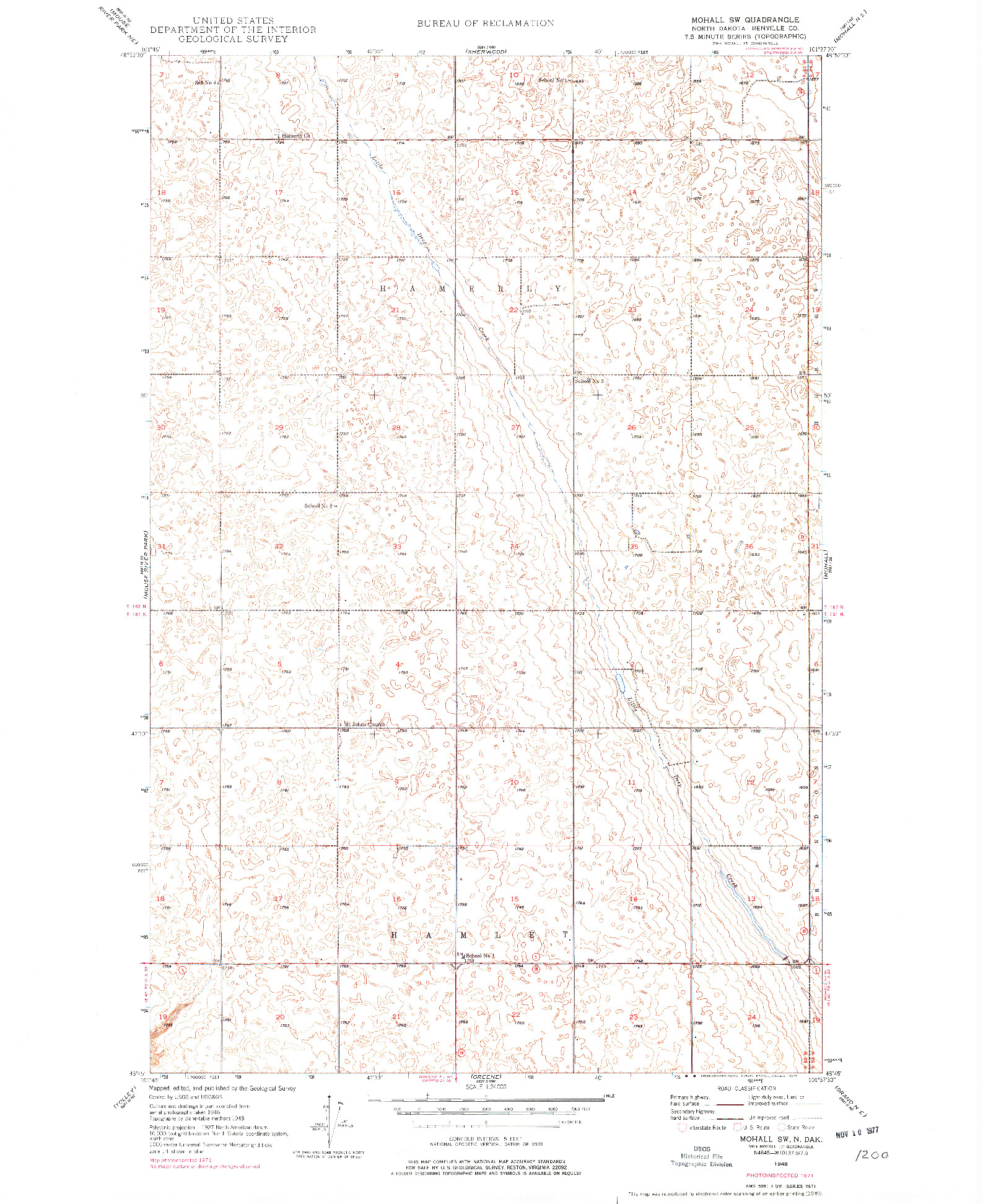 USGS 1:24000-SCALE QUADRANGLE FOR MOHALL SW, ND 1949