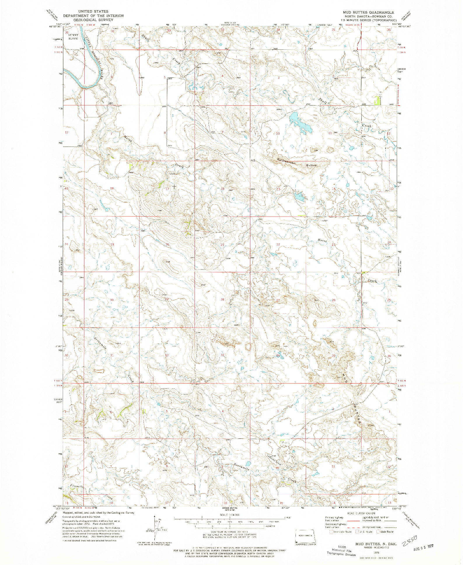 USGS 1:24000-SCALE QUADRANGLE FOR MUD BUTTES, ND 1973