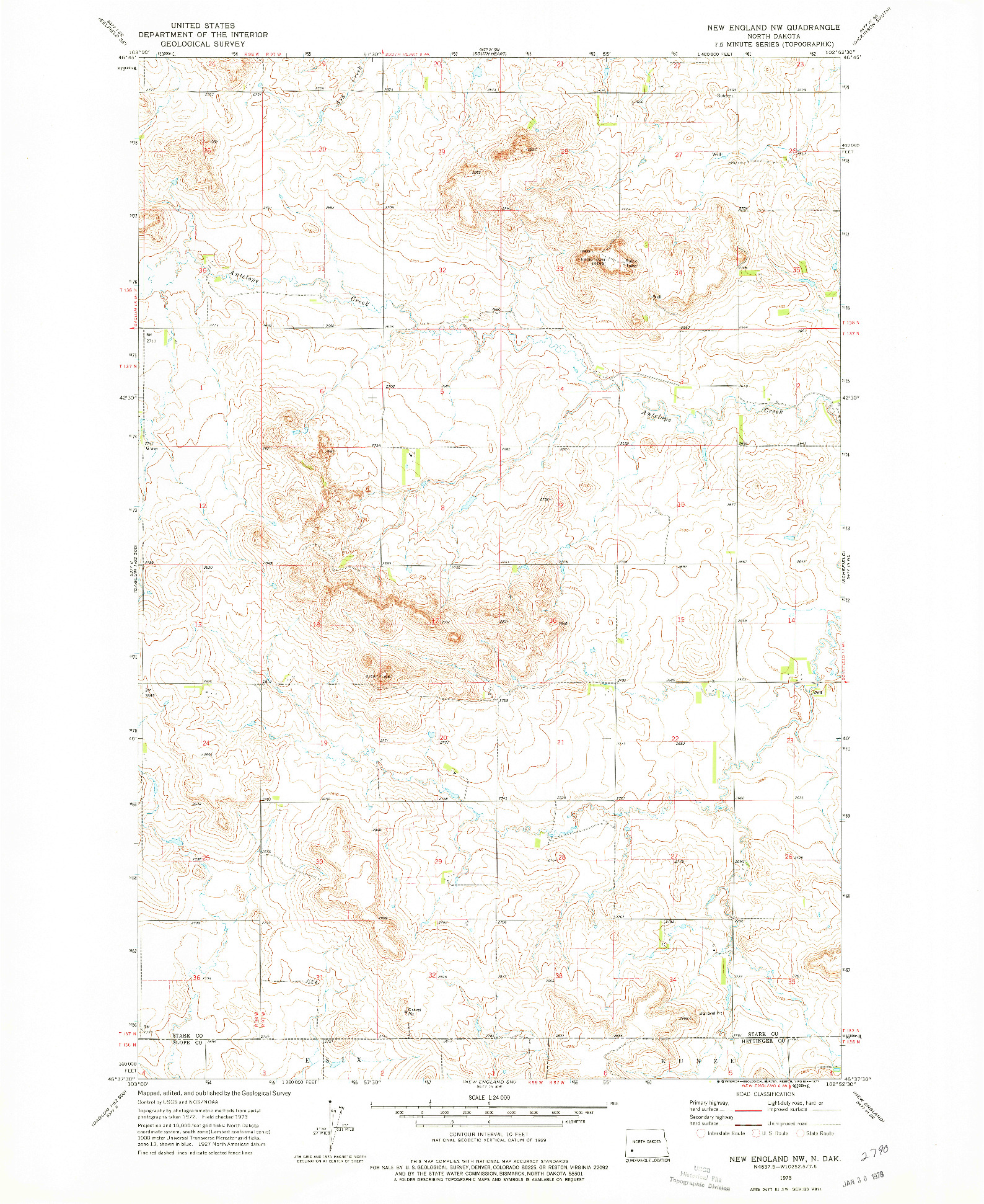 USGS 1:24000-SCALE QUADRANGLE FOR NEW ENGLAND NW, ND 1973