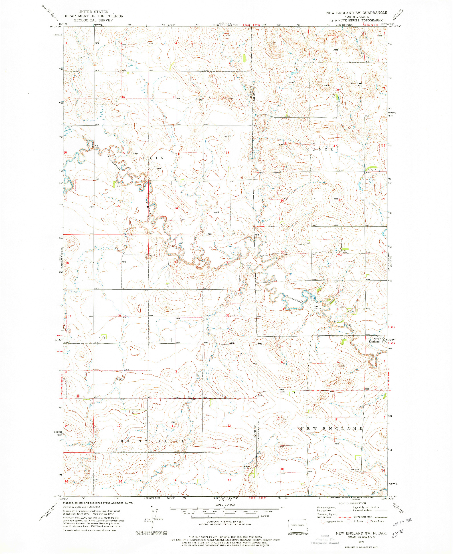 USGS 1:24000-SCALE QUADRANGLE FOR NEW ENGLAND SW, ND 1973