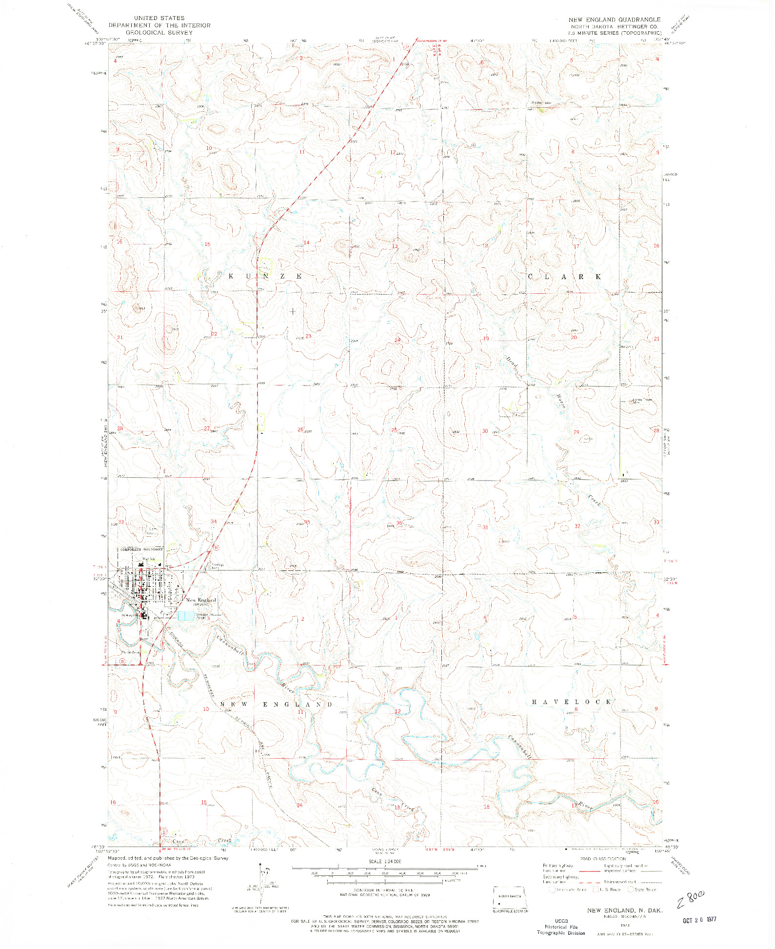 USGS 1:24000-SCALE QUADRANGLE FOR NEW ENGLAND, ND 1973