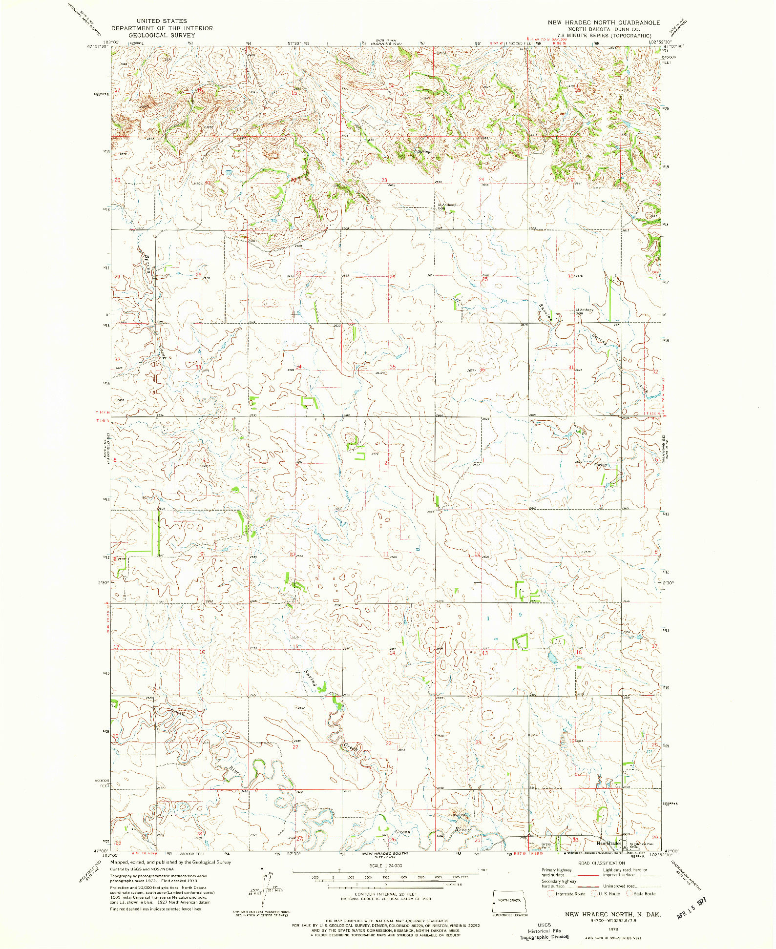 USGS 1:24000-SCALE QUADRANGLE FOR NEW HRADEC NORTH, ND 1973