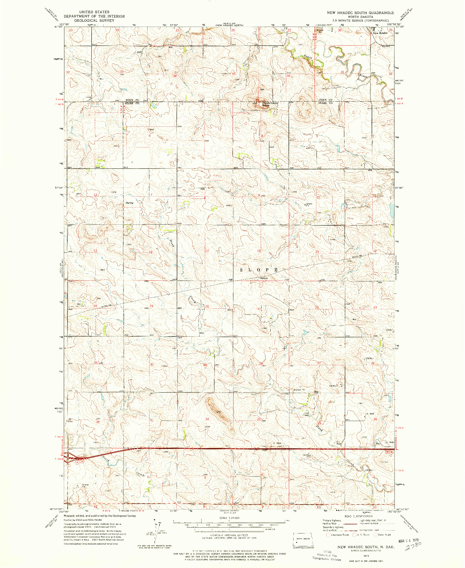 USGS 1:24000-SCALE QUADRANGLE FOR NEW HRADEC SOUTH, ND 1973